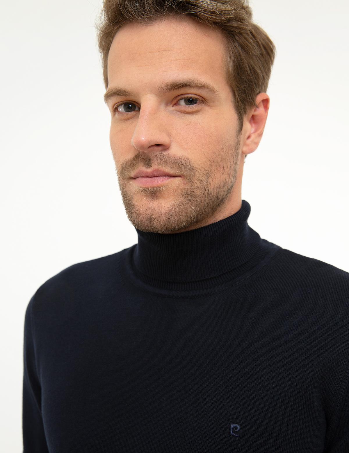 Koyu Lacivert Slim Fit Tam Balıkçı Yaka Basic Triko Kazak - 50207572206