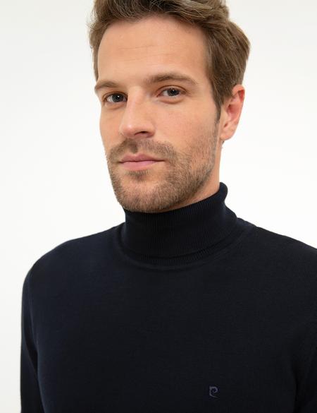 Koyu Lacivert Slim Fit Tam Balıkçı Yaka Basic Triko Kazak - 50207572206