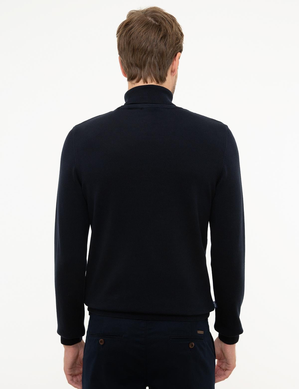 Koyu Lacivert Slim Fit Tam Balıkçı Yaka Basic Triko Kazak - 50207572206