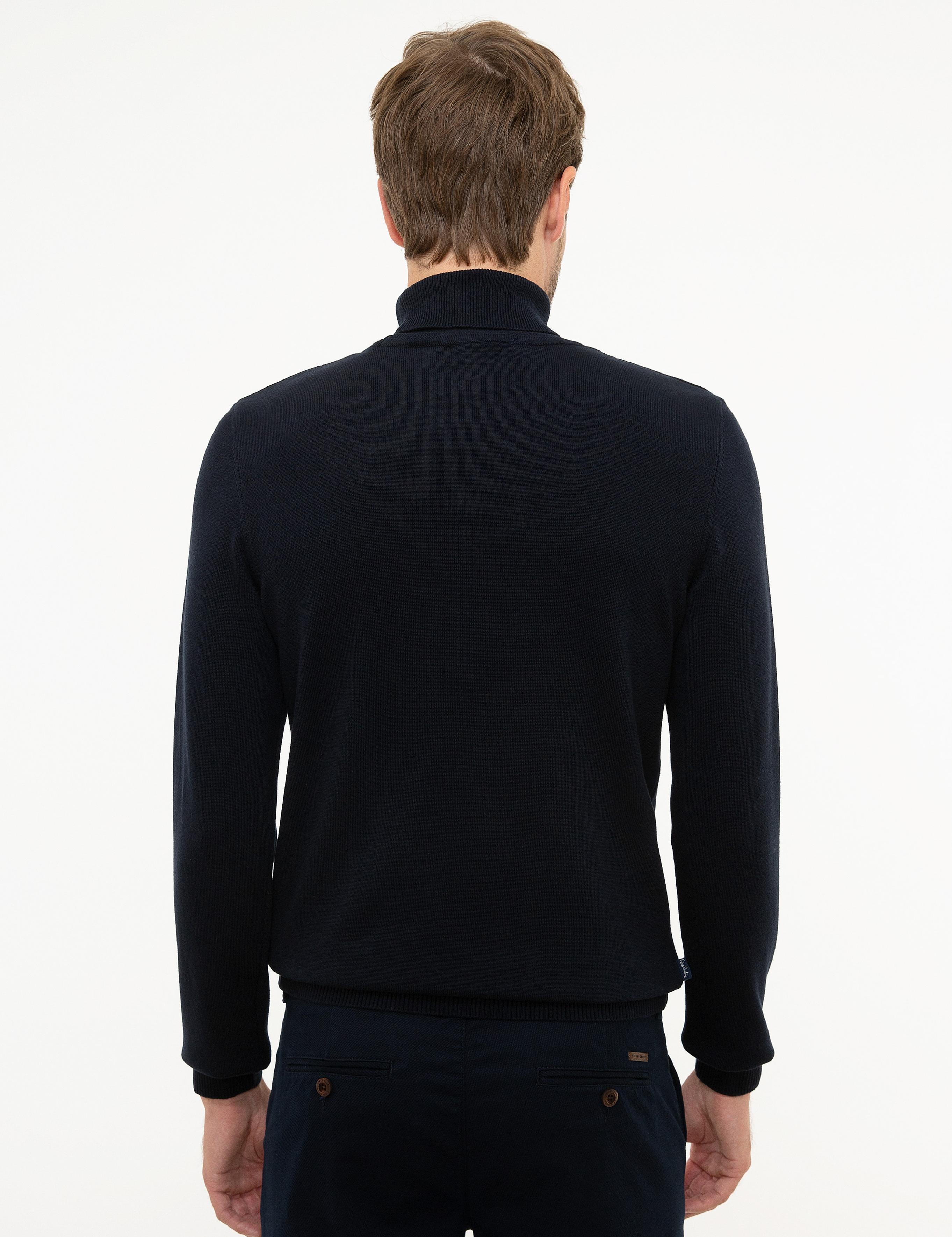 Koyu Lacivert Slim Fit Tam Balıkçı Yaka Basic Triko Kazak