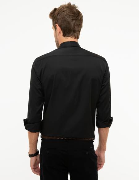 Siyah Slim Fit Uzun Kollu Basic Gömlek - 50207628019