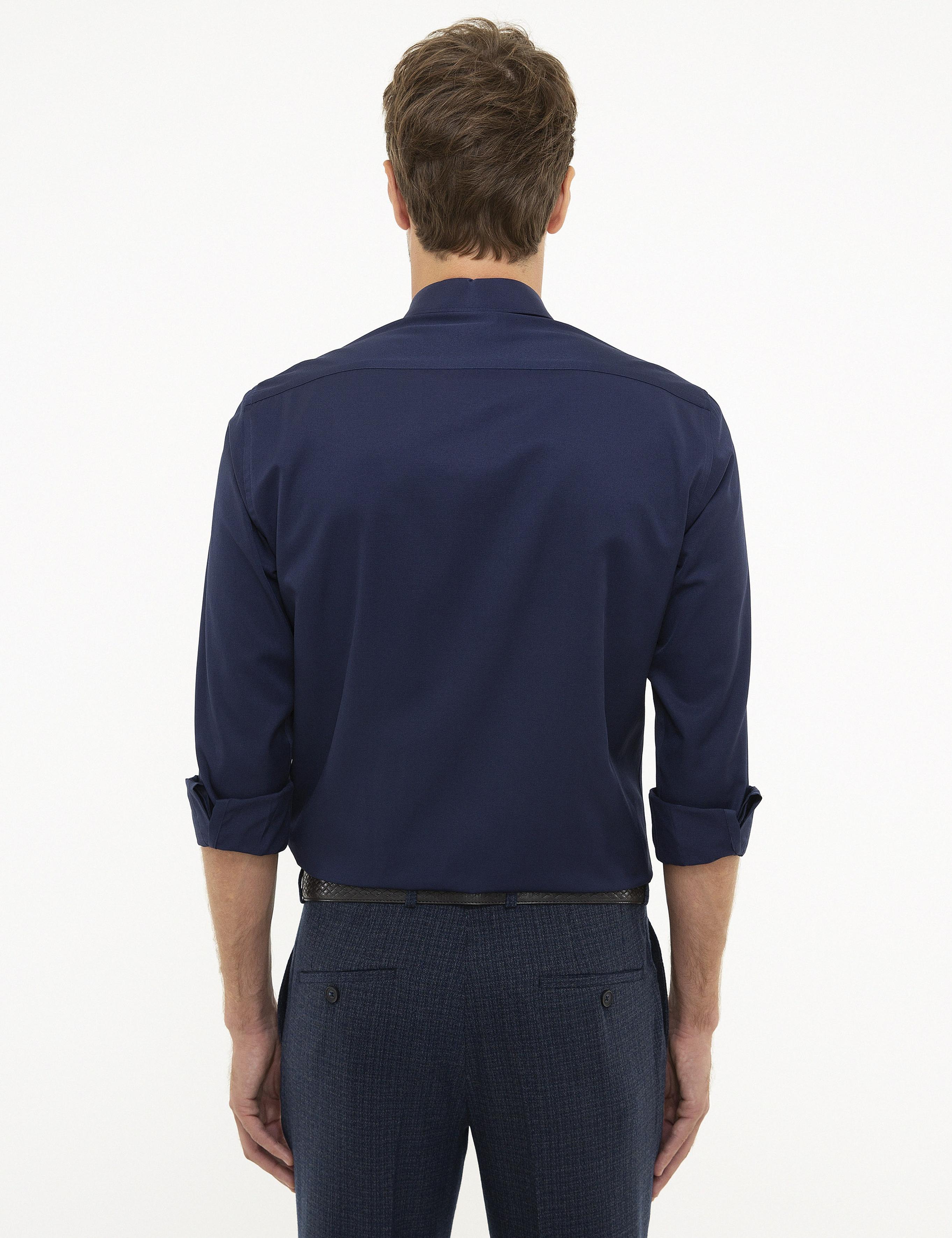 Lacivert Slim Fit Uzun Kollu Klasik Gömlek