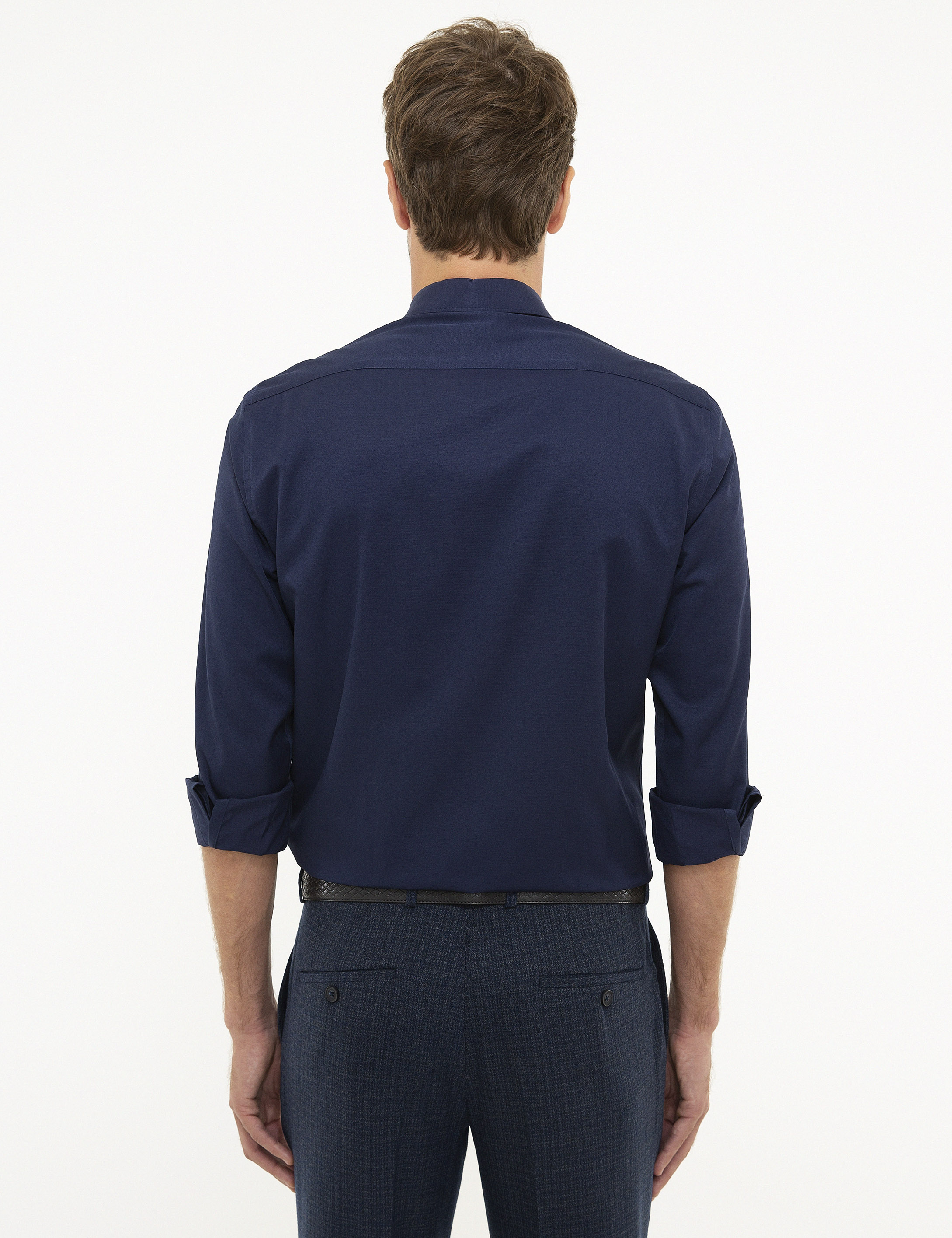 Lacivert Slim Fit Uzun Kollu Klasik Gömlek - Image 3