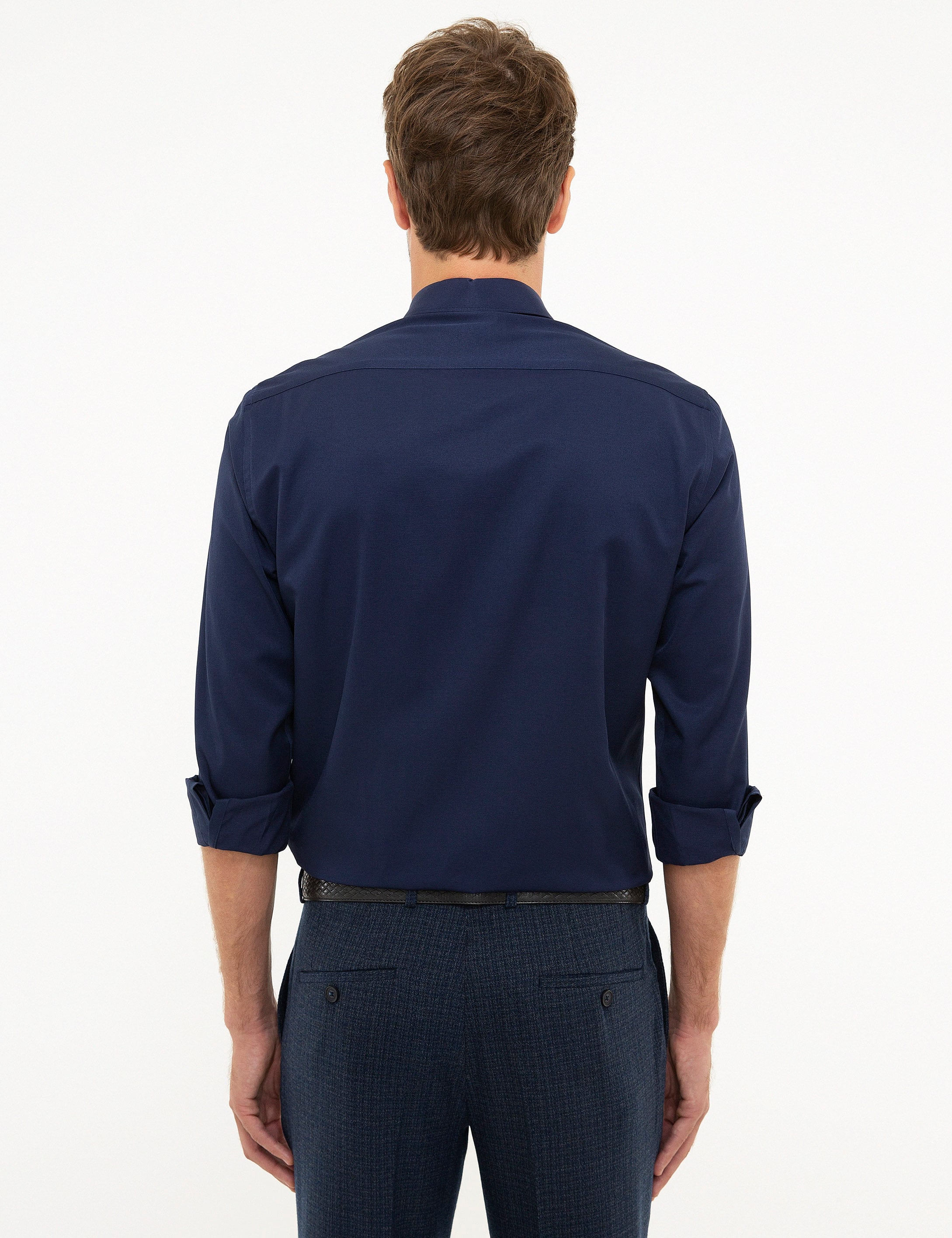 Lacivert Slim Fit Uzun Kollu Klasik Gömlek