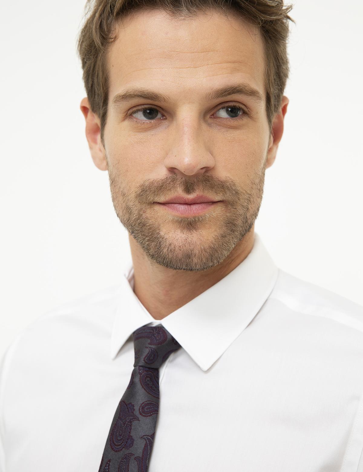 Beyaz Slim Fit Uzun Kollu Basic Gömlek - 50207631019