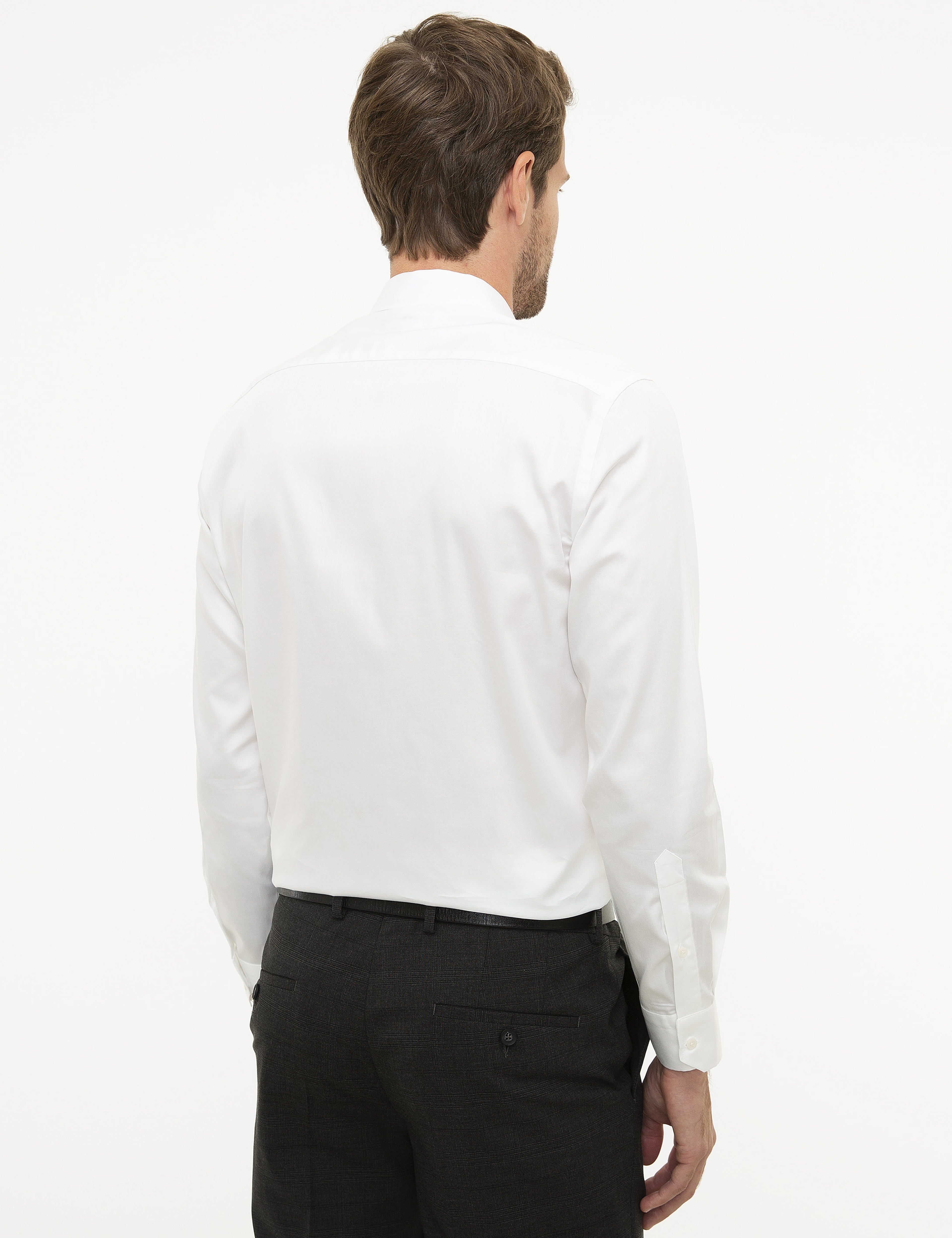 Beyaz Slim Fit Uzun Kollu Basic Gömlek - Image 3