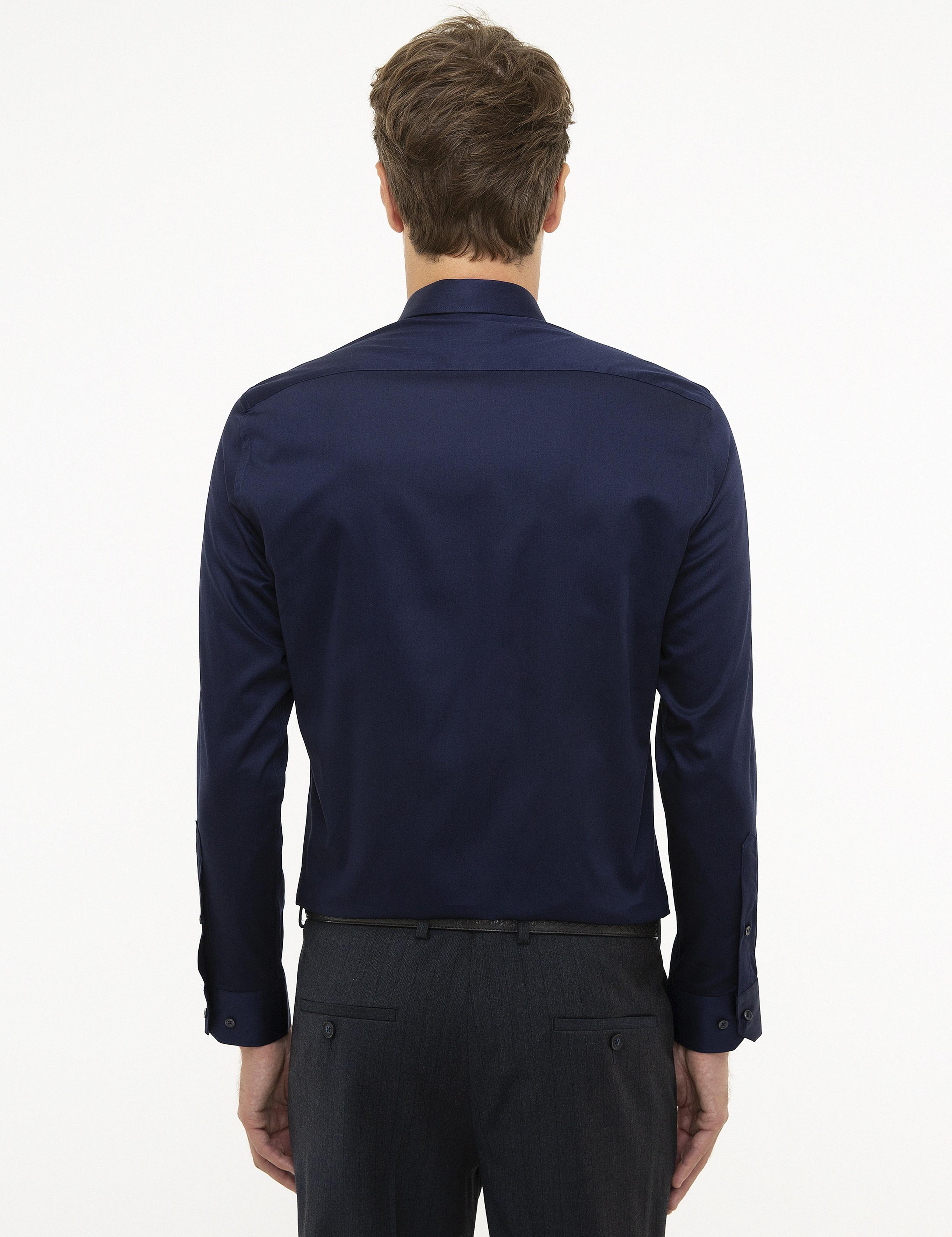 Lacivert Slim Fit Uzun Kollu Klasik Gömlek