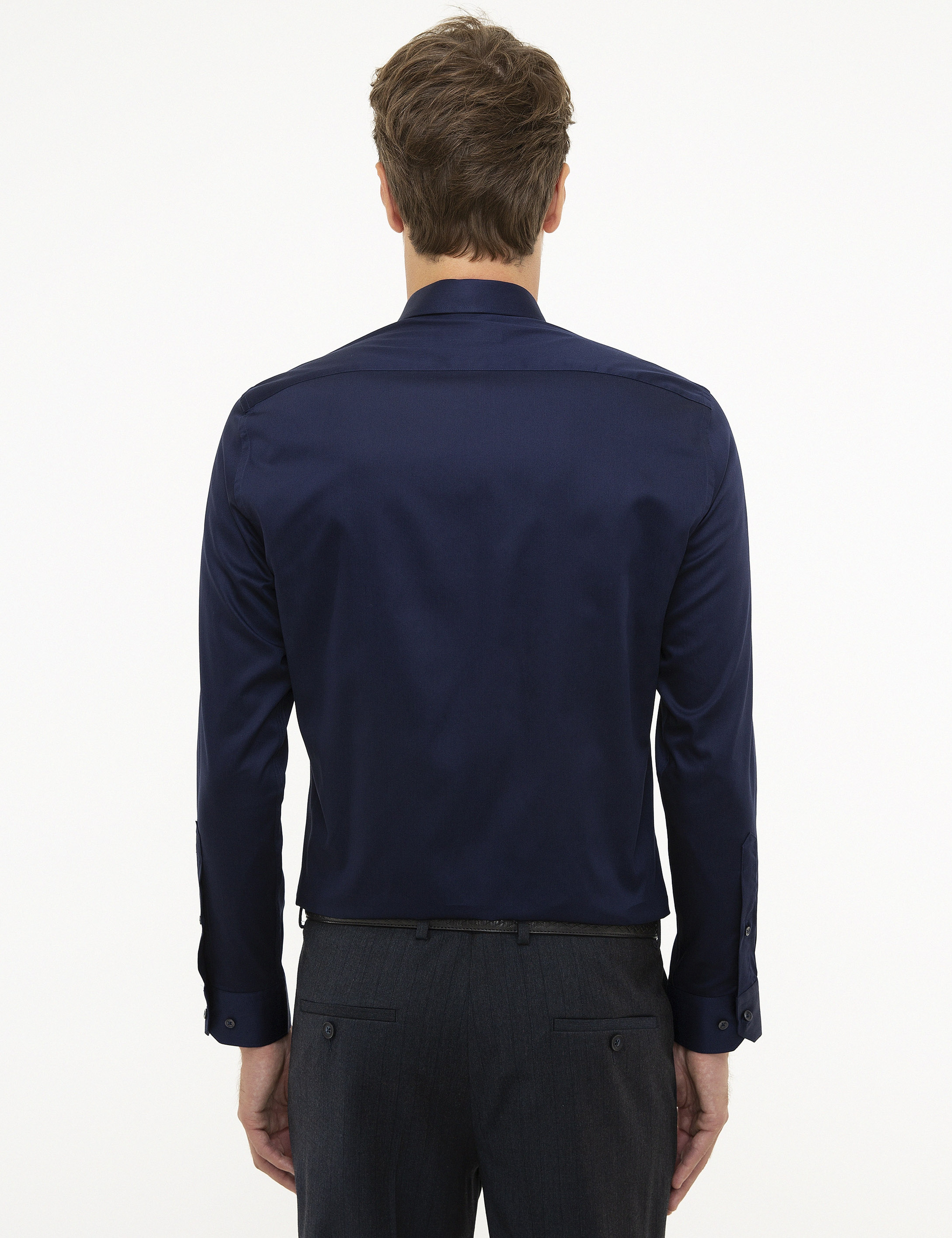 Lacivert Slim Fit Uzun Kollu Klasik Gömlek - Image 3