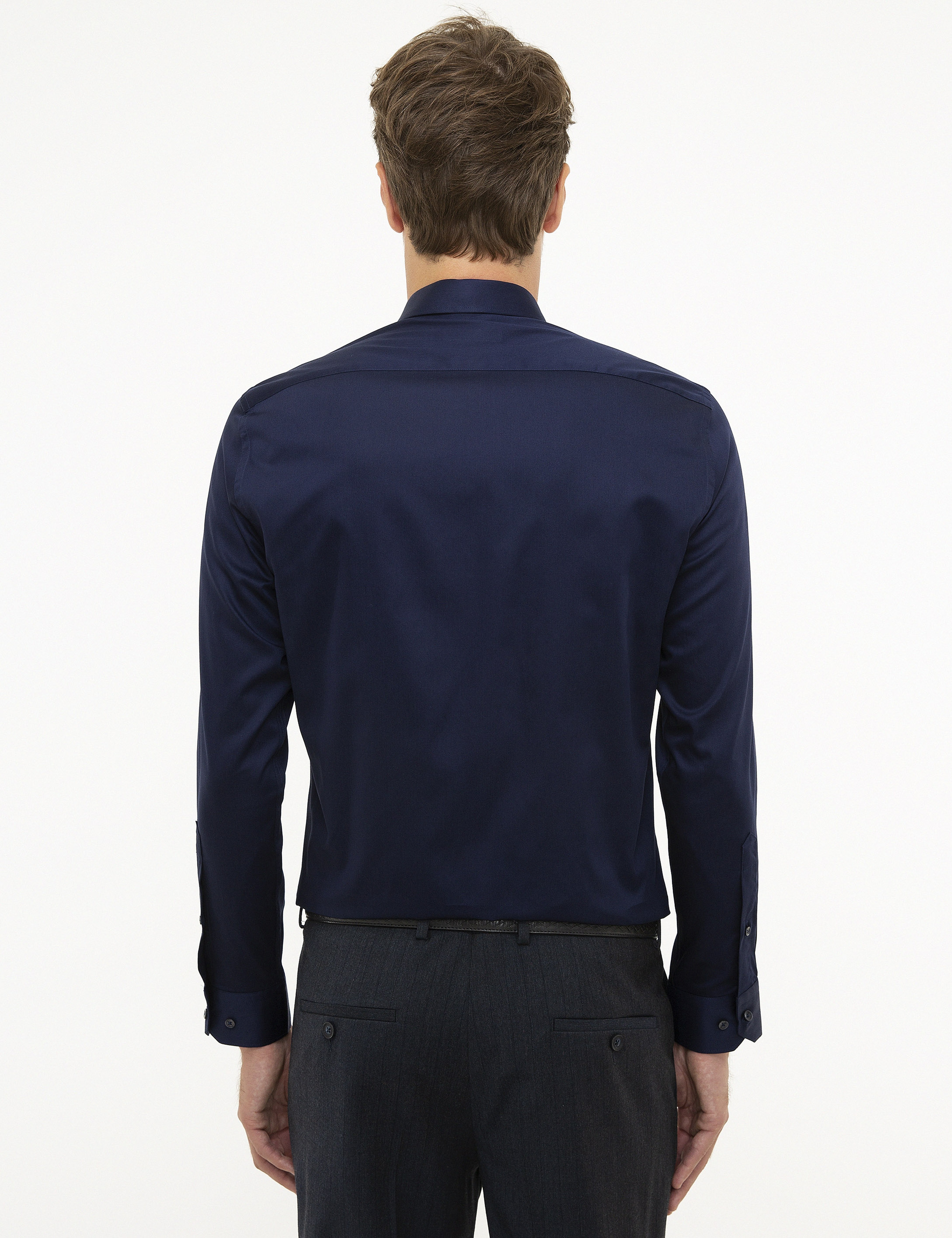 Lacivert Slim Fit Uzun Kollu Klasik Gömlek