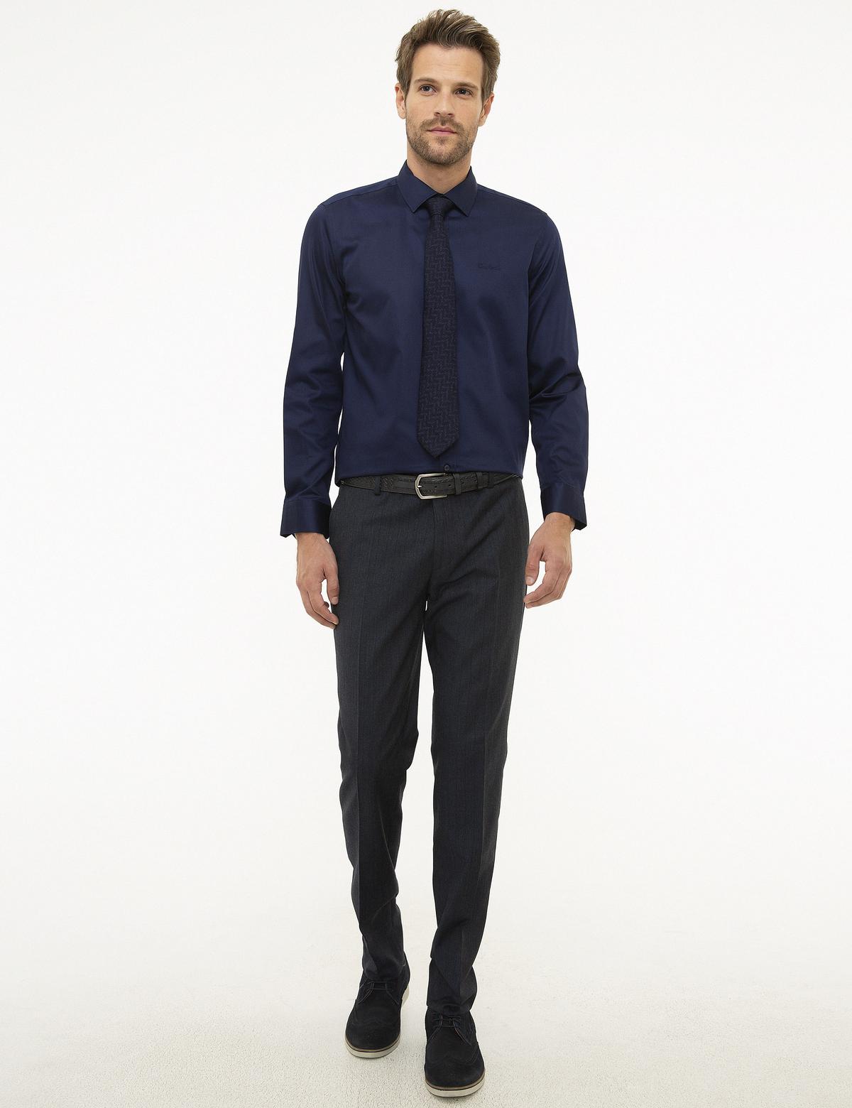 Lacivert Slim Fit Uzun Kollu Klasik Gömlek - 50207631032