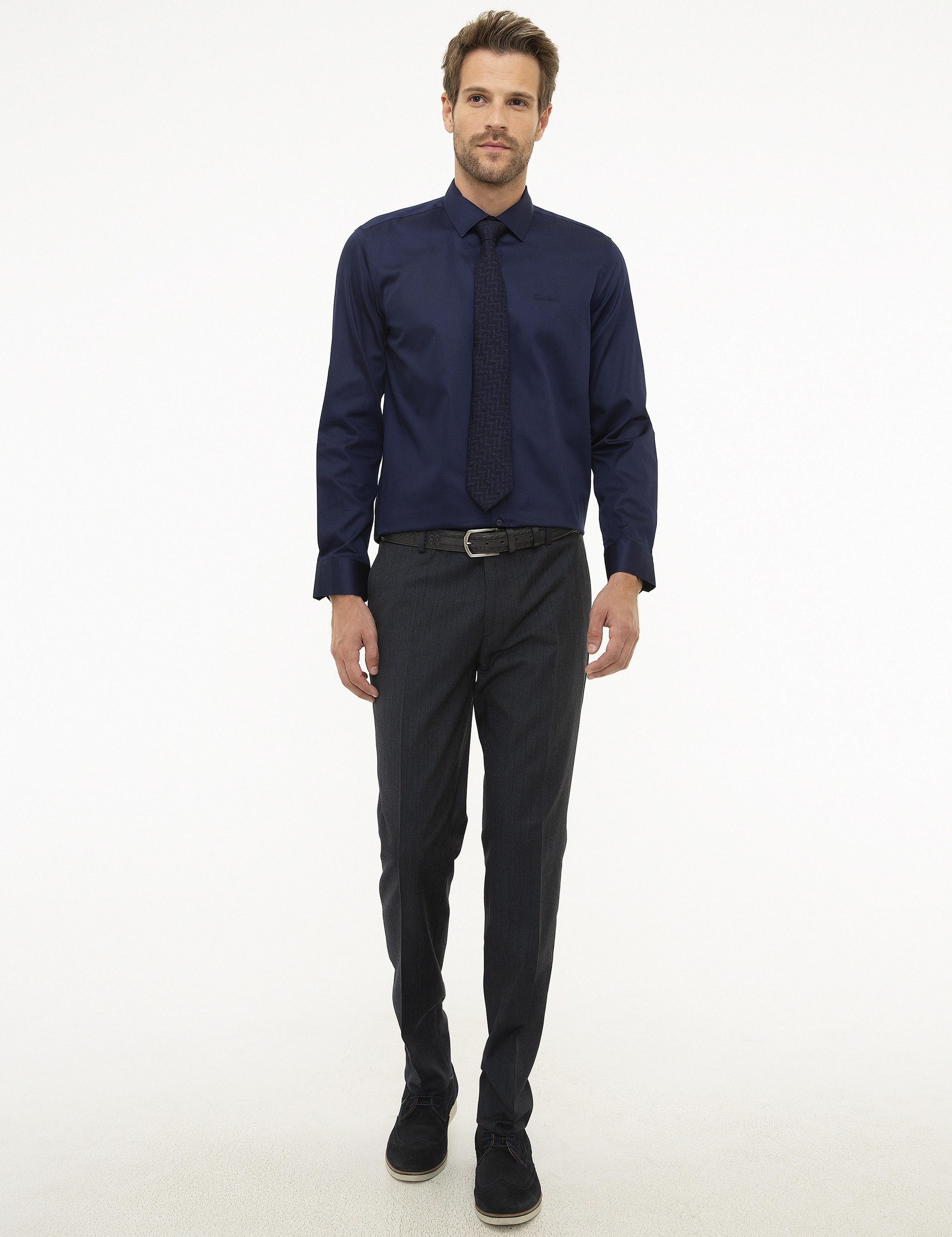 Lacivert Slim Fit Uzun Kollu Klasik Gömlek