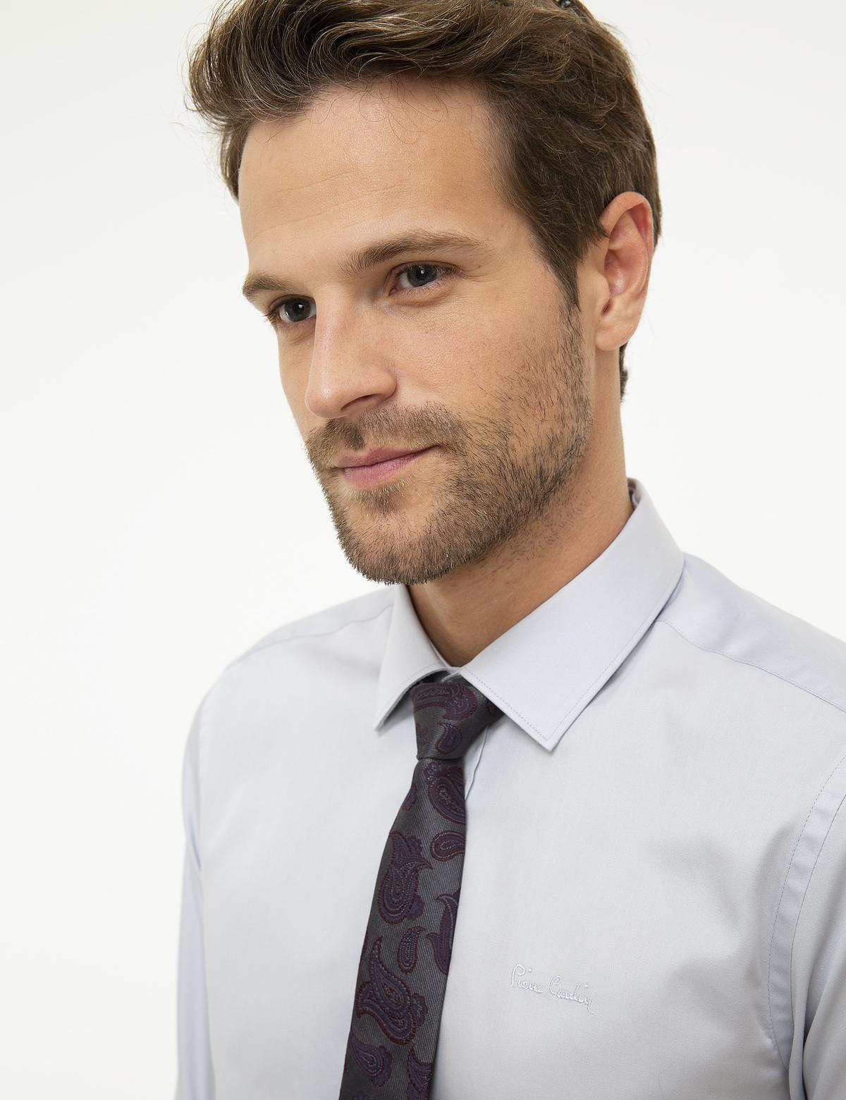 Gri Slim Fit Uzun Kollu Basic Gömlek - 50207631055