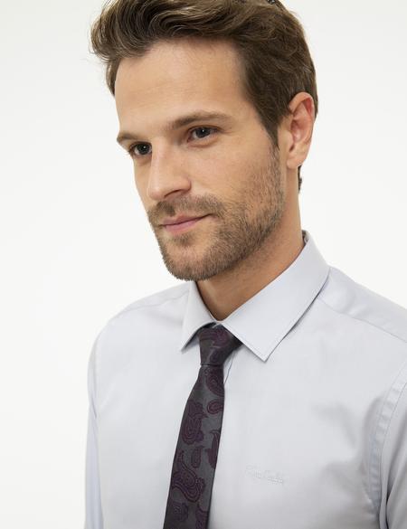 Gri Slim Fit Uzun Kollu Basic Gömlek - 50207631055