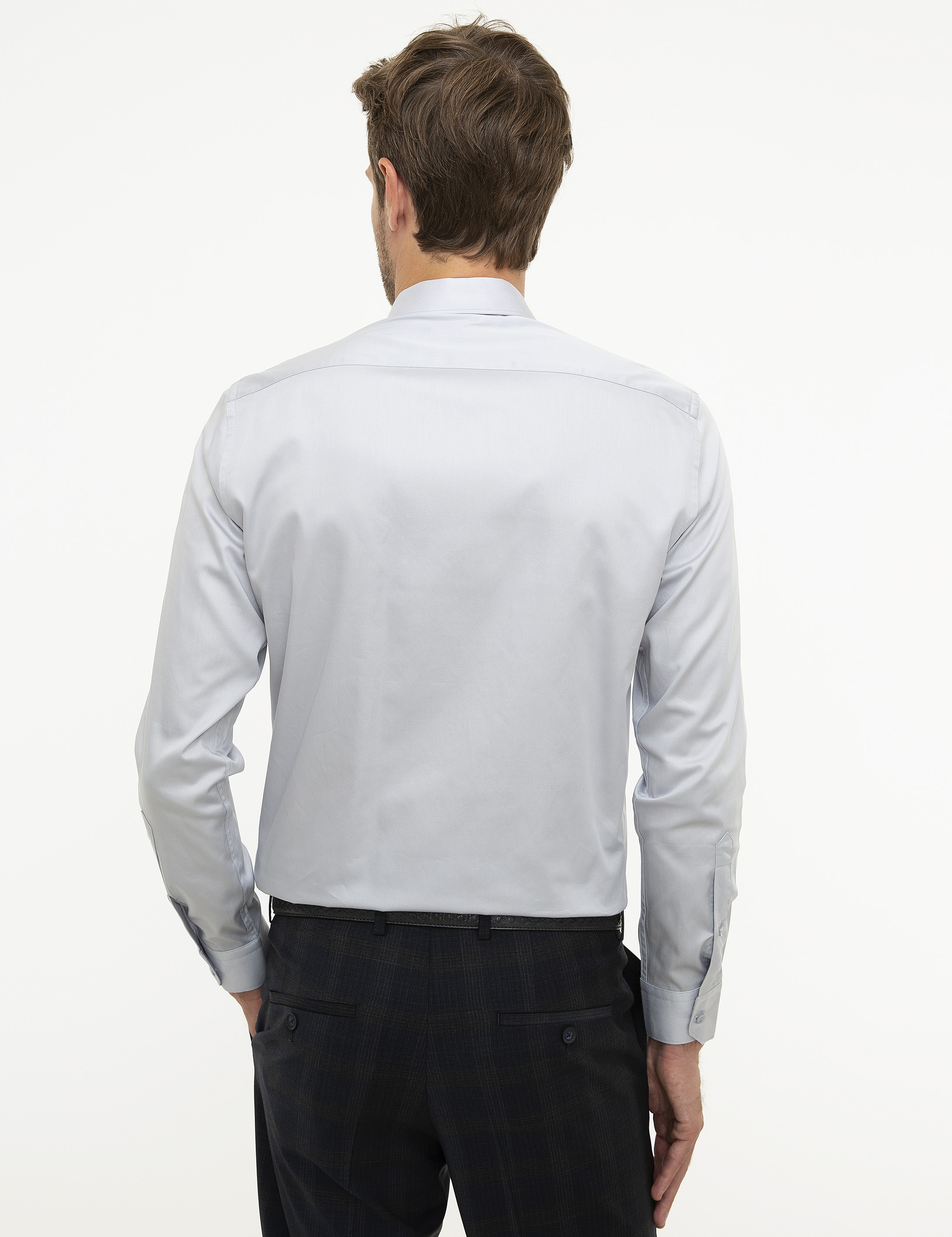 Gri Slim Fit Uzun Kollu Basic Gömlek - Image 3