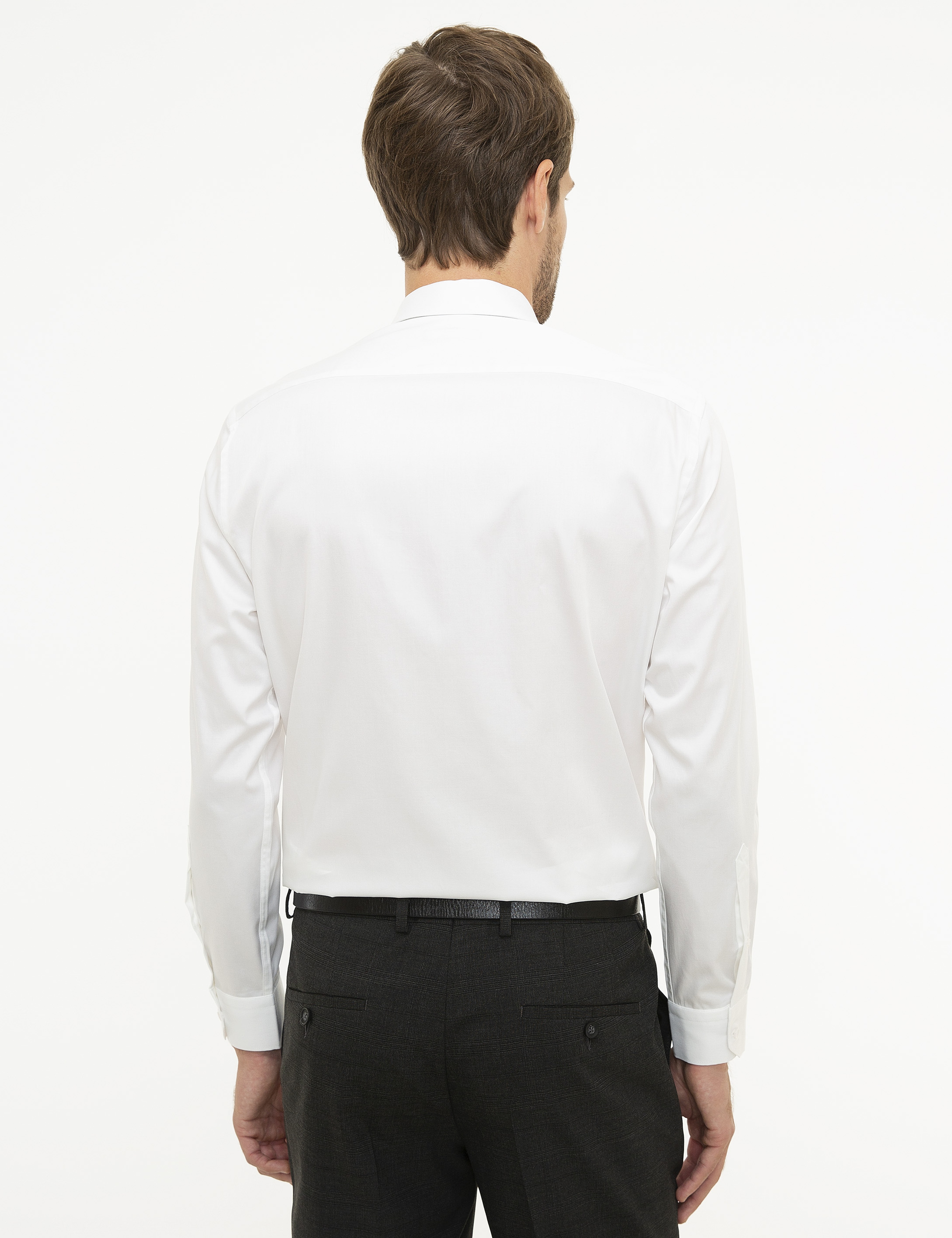 Beyaz Regular Fit Uzun Kollu Basic Gömlek - Image 3