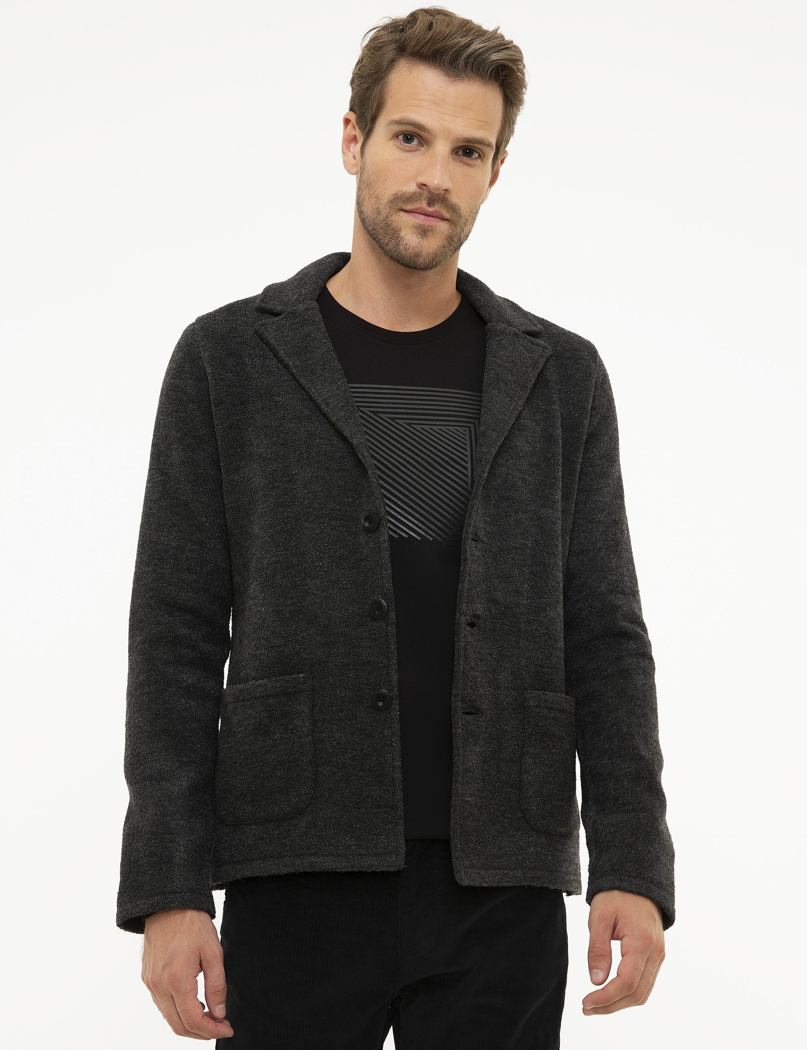 Füme Slim Fit Triko Hırka