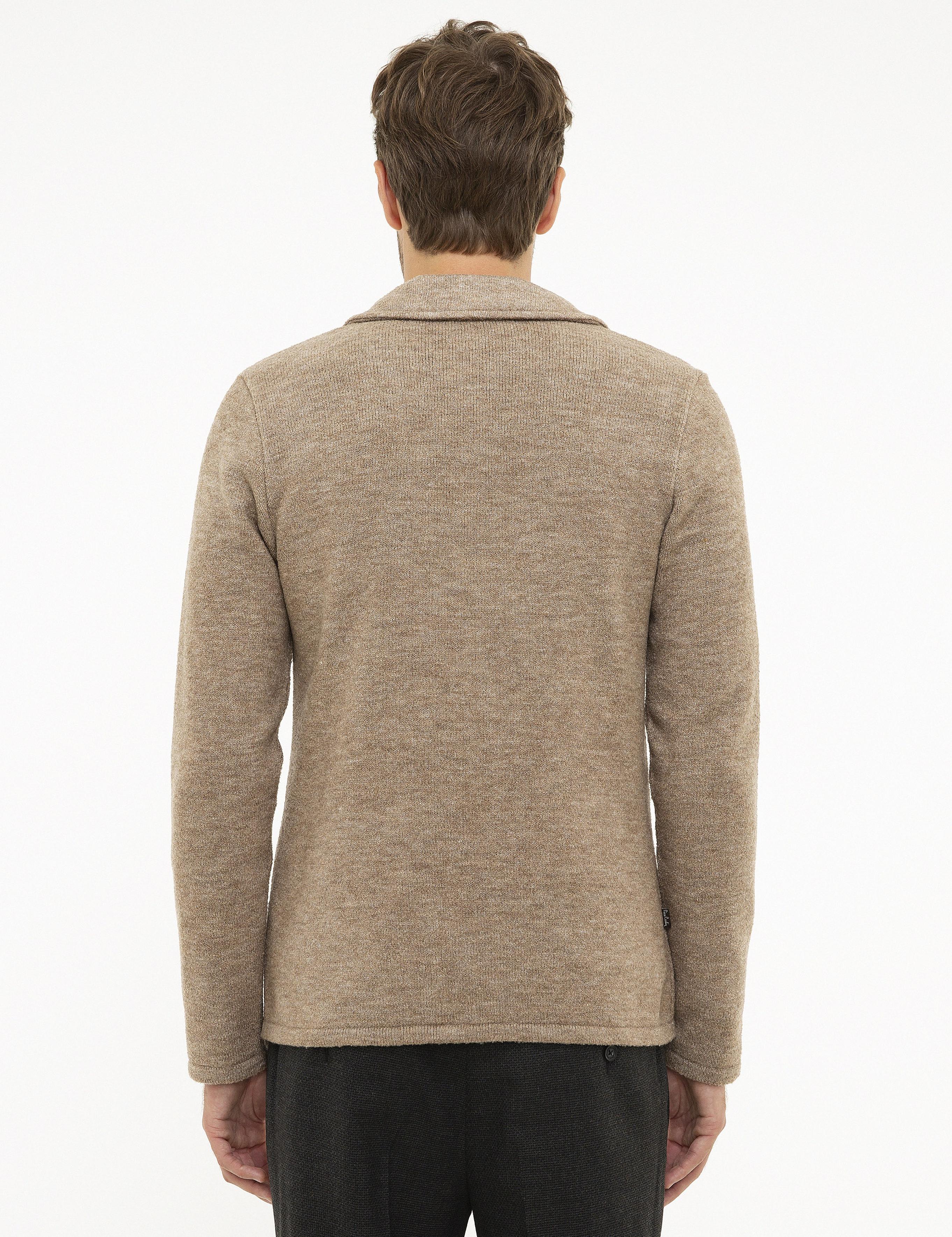 Bej Slim Fit Triko Hırka