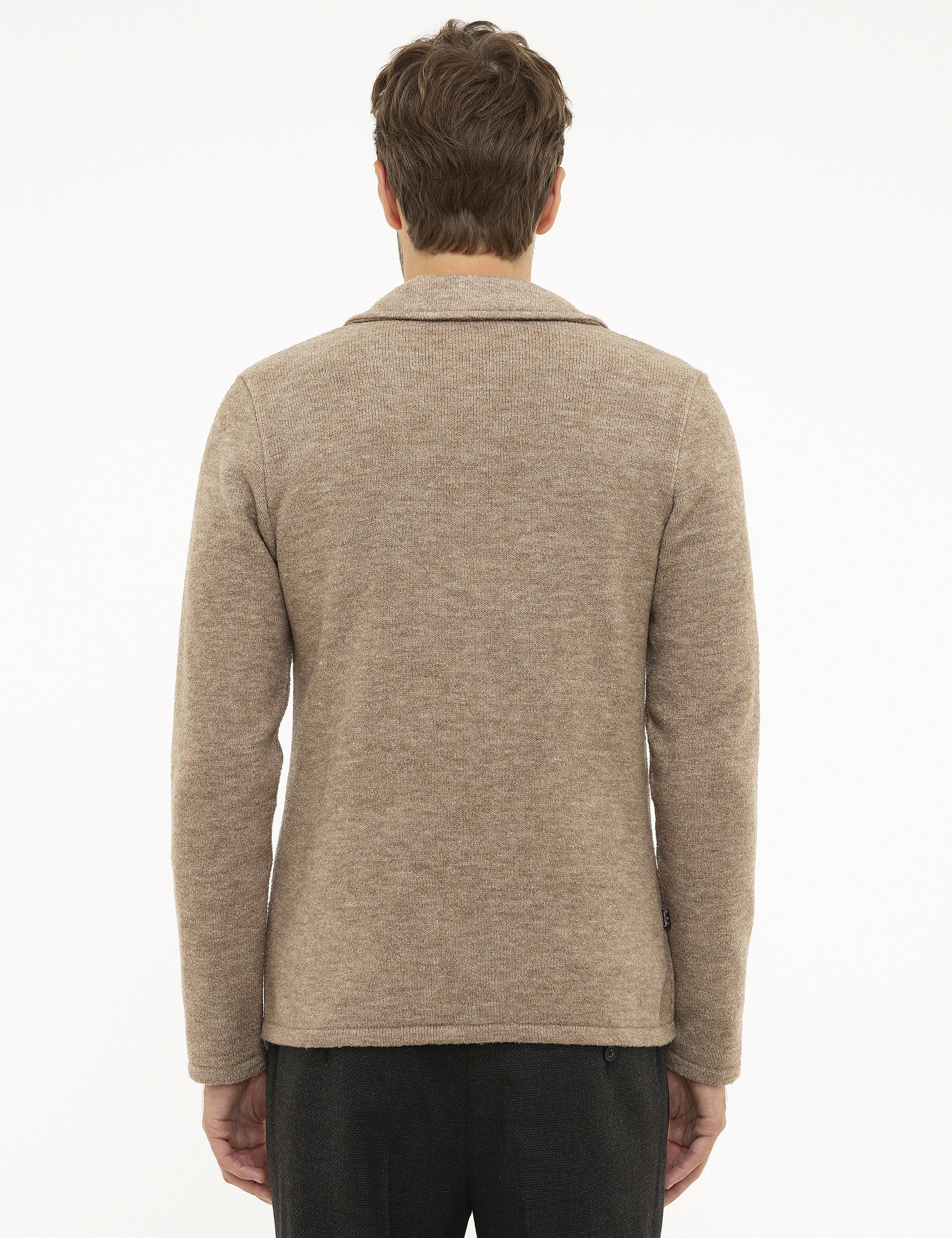 Bej Slim Fit Triko Hırka - Image 4