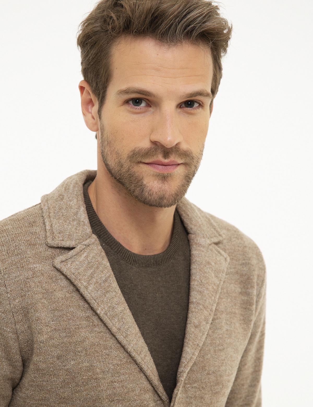 Bej Slim Fit Triko Hırka - 50208825026