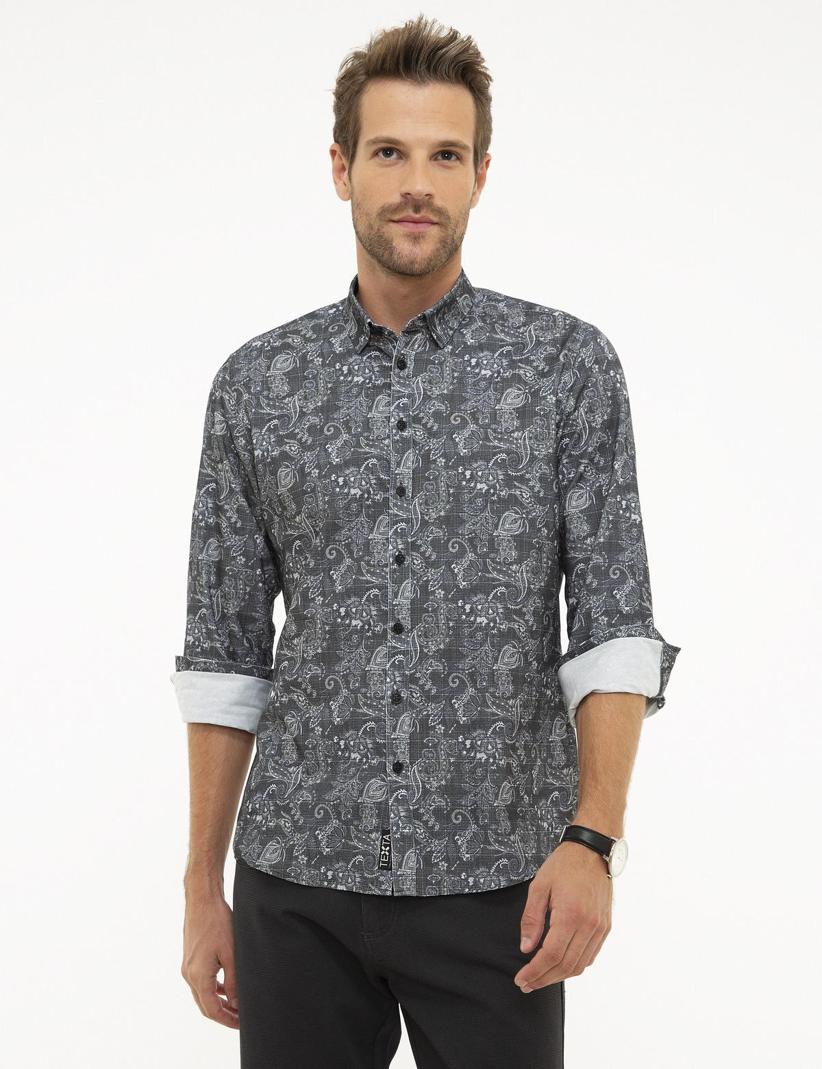 Koyu Gri Slim Fit Uzun Kollu Gömlek