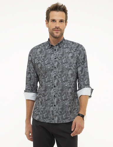 Koyu Gri Slim Fit Uzun Kollu Gömlek