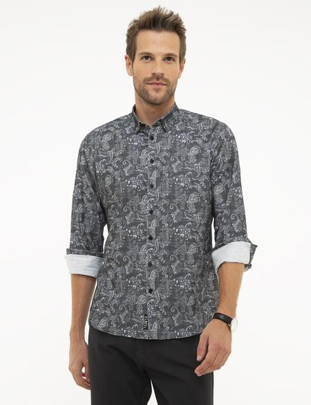 Koyu Gri Slim Fit Uzun Kollu Gömlek - 50209248019