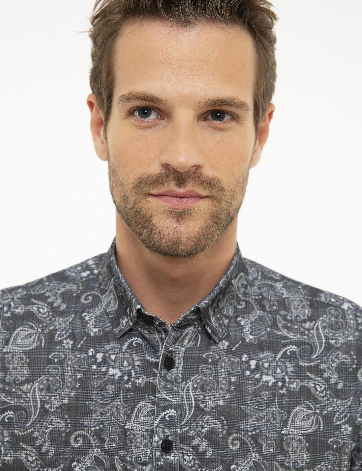 Koyu Gri Slim Fit Uzun Kollu Gömlek - 50209248019