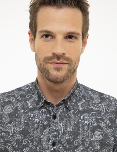 Koyu Gri Slim Fit Uzun Kollu Gömlek - 50209248019