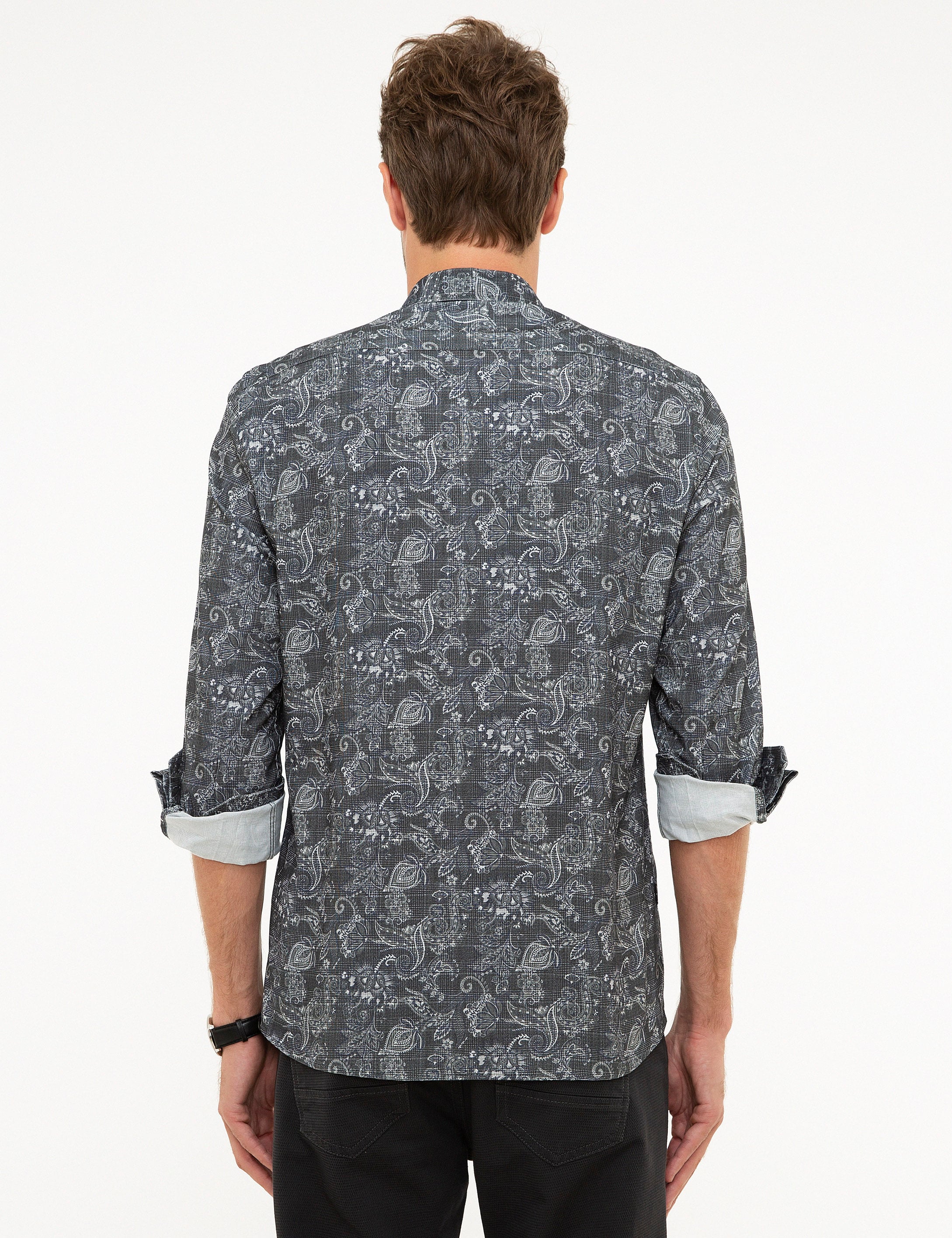 Koyu Gri Slim Fit Uzun Kollu Gömlek - Image 3