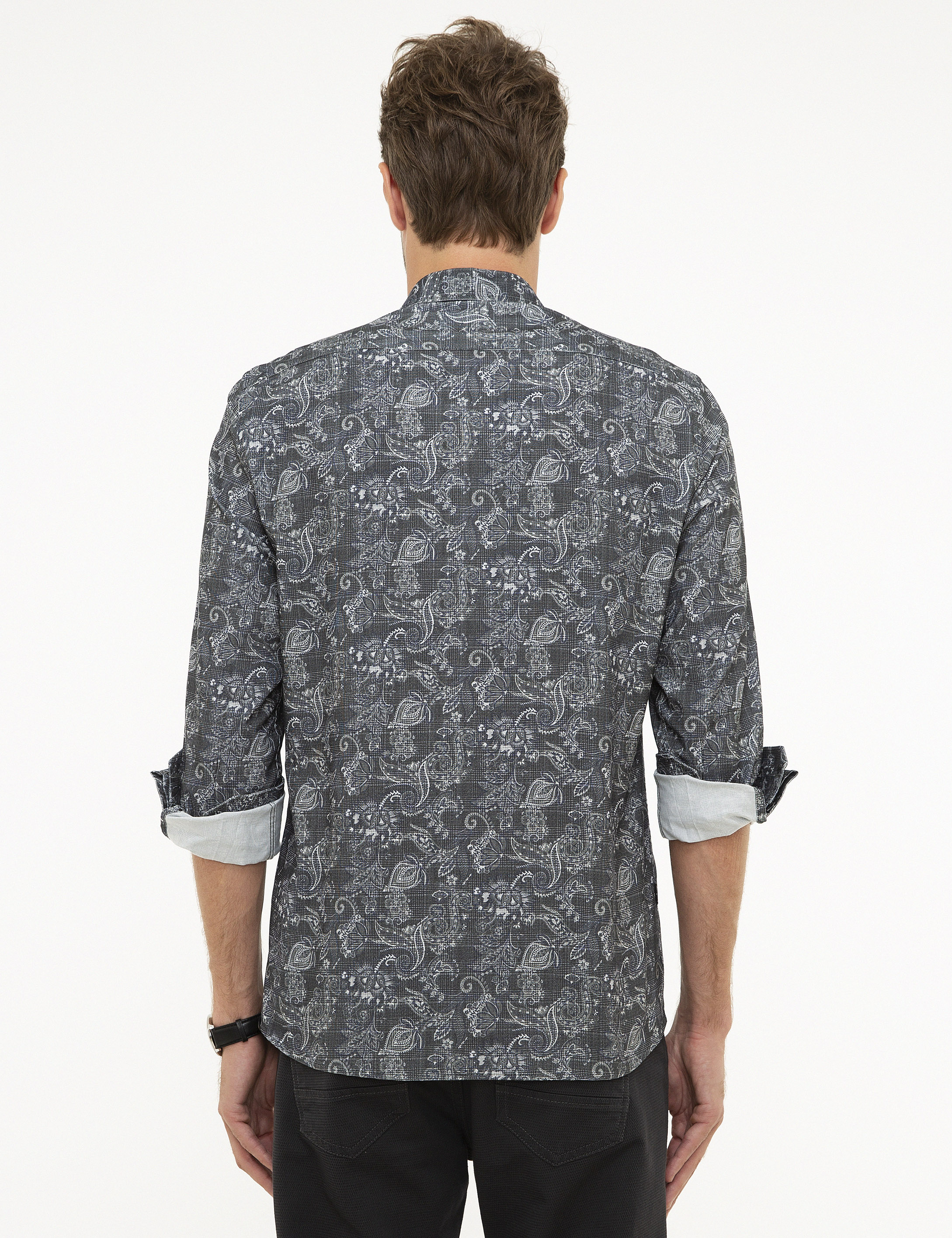 Koyu Gri Slim Fit Uzun Kollu Gömlek