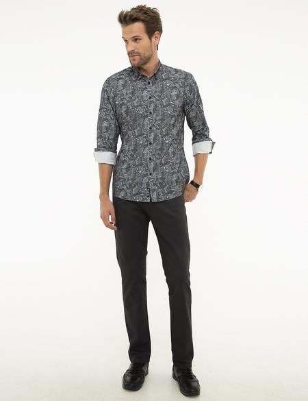 Koyu Gri Slim Fit Uzun Kollu Gömlek - 50209248019