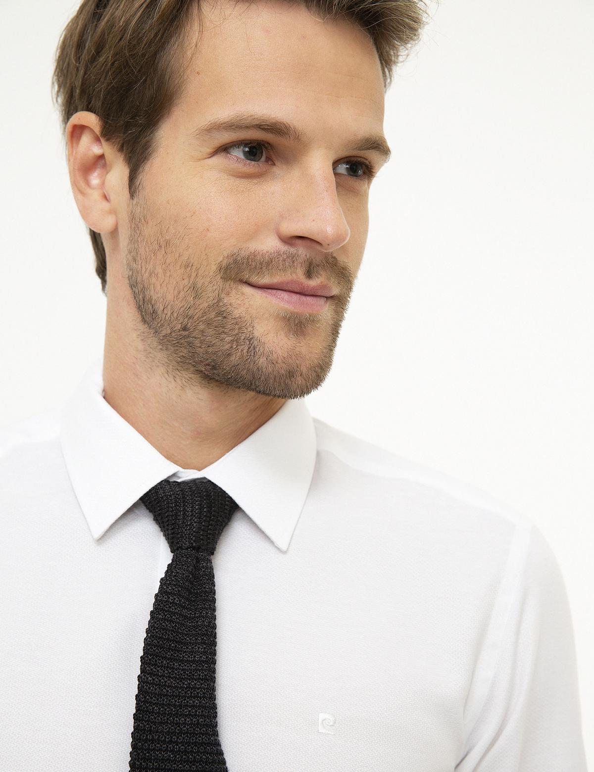 Beyaz Slim Fit Armürlü Gömlek - 50209658005