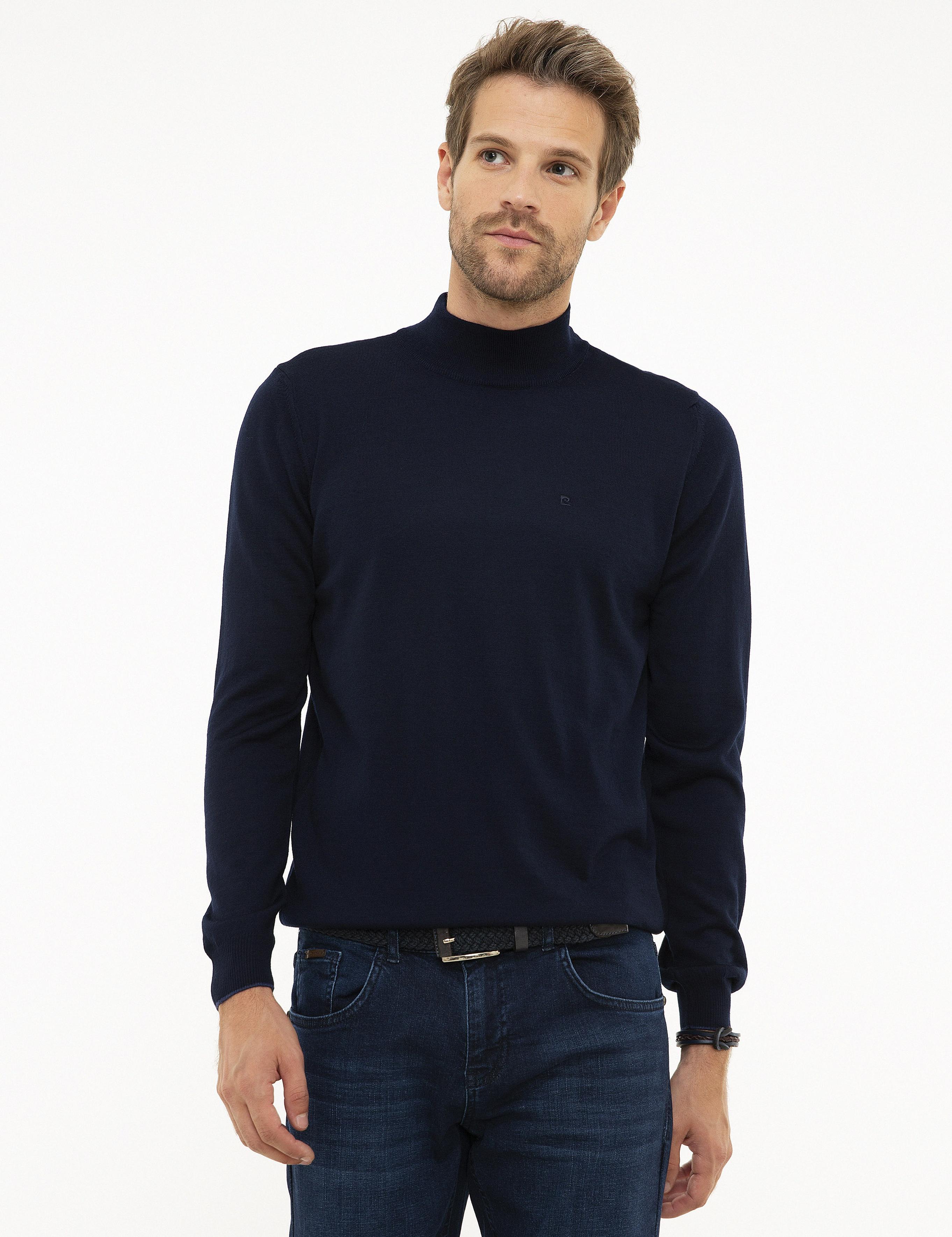 Lacivert Slim Fit Yarım Balıkçı Yaka Basic Triko Kazak