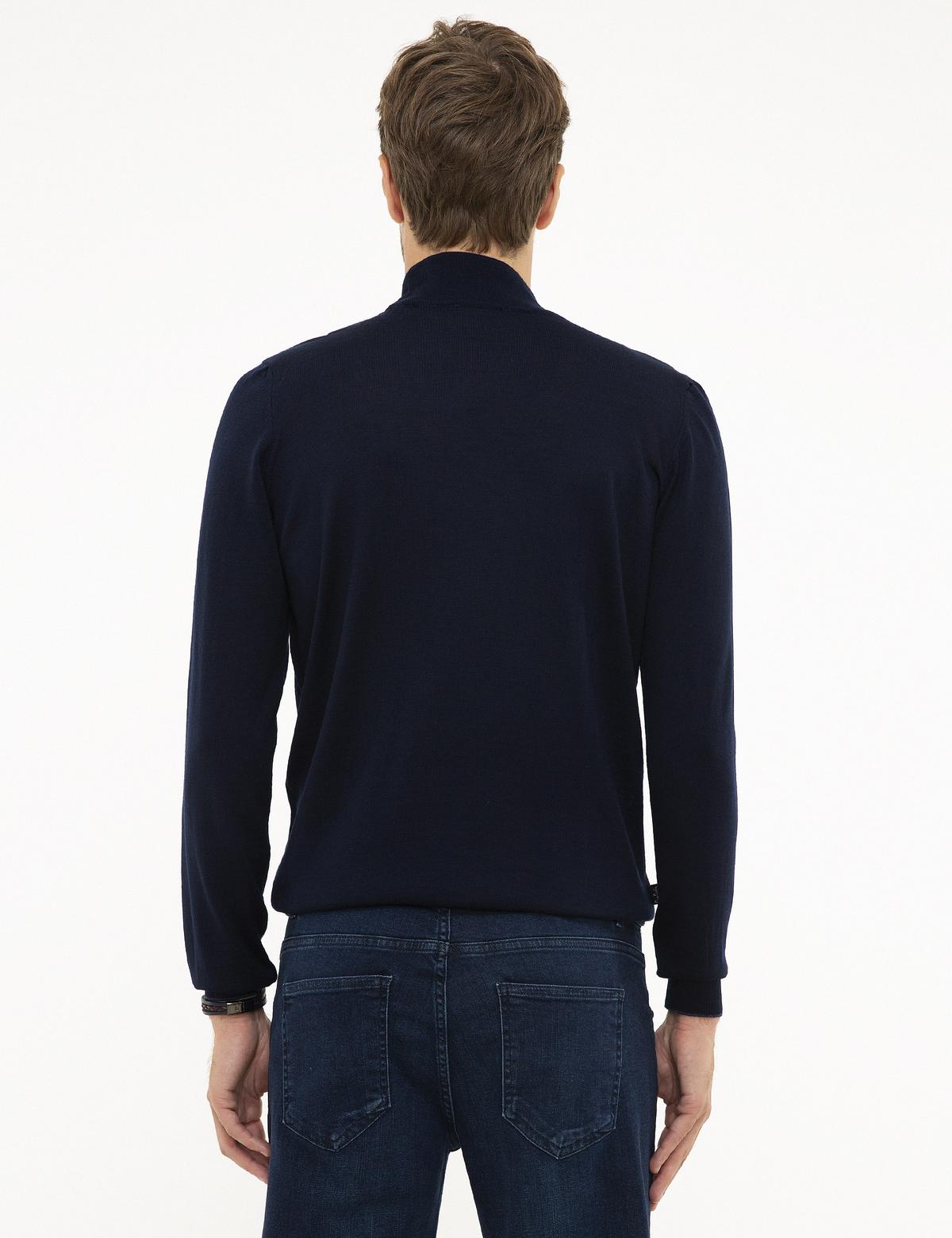 Lacivert Slim Fit Yarım Balıkçı Yaka Basic Triko Kazak - 50206758006