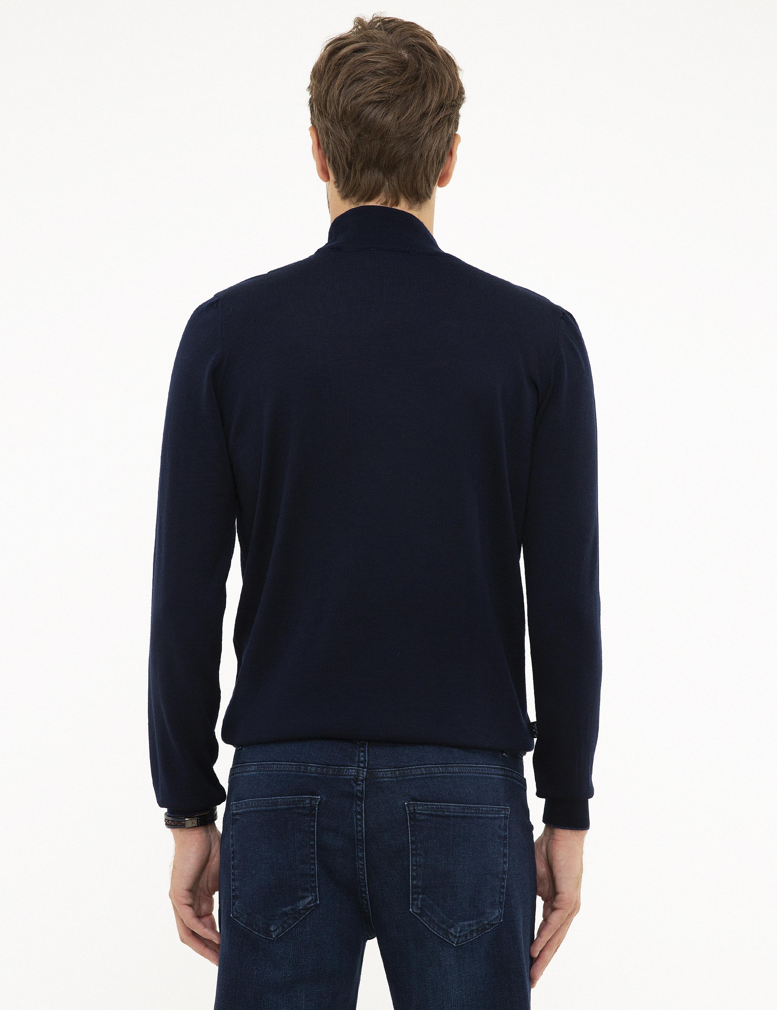 Lacivert Slim Fit Yarım Balıkçı Yaka Basic Triko Kazak