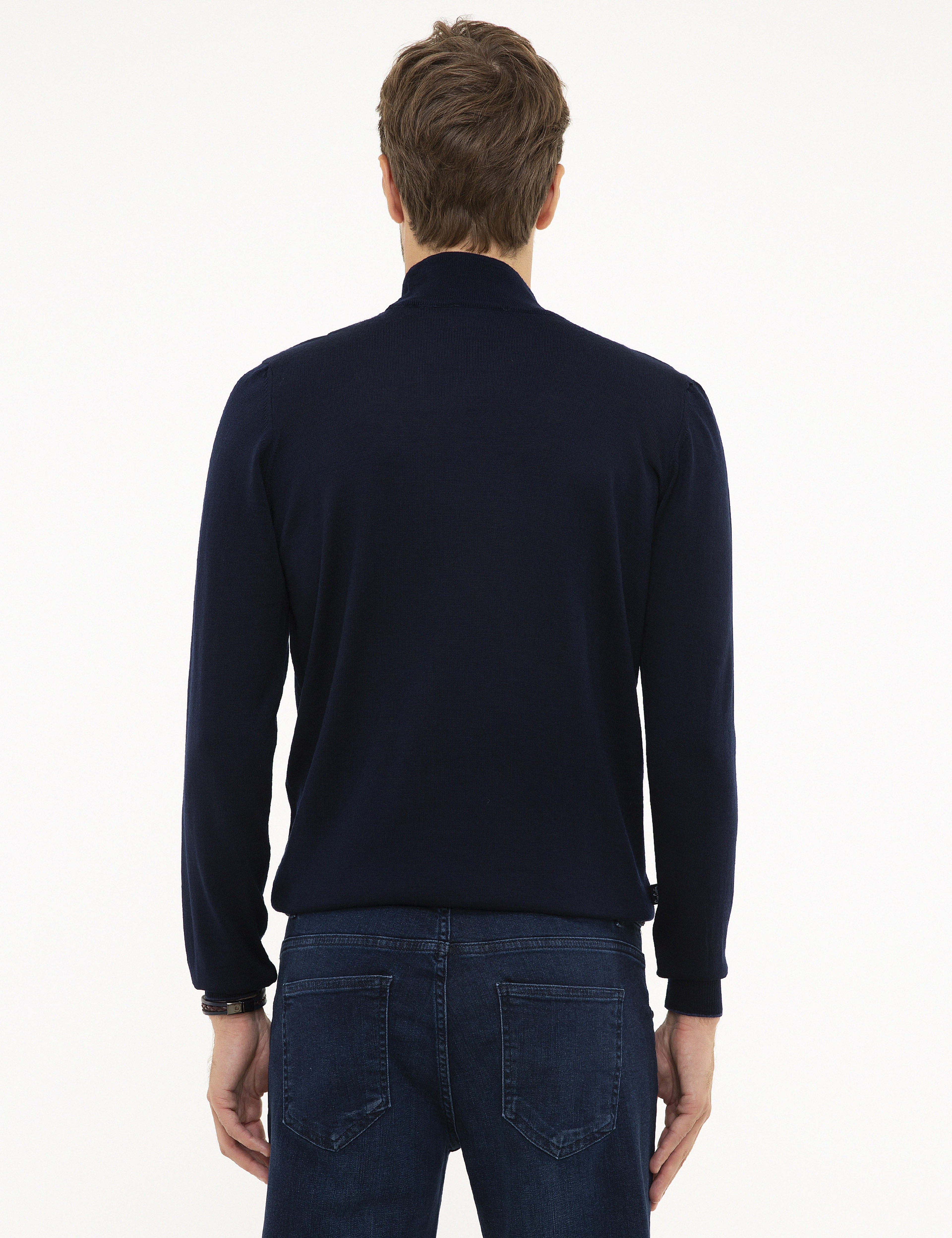 Lacivert Slim Fit Yarım Balıkçı Yaka Basic Triko Kazak - Image 4