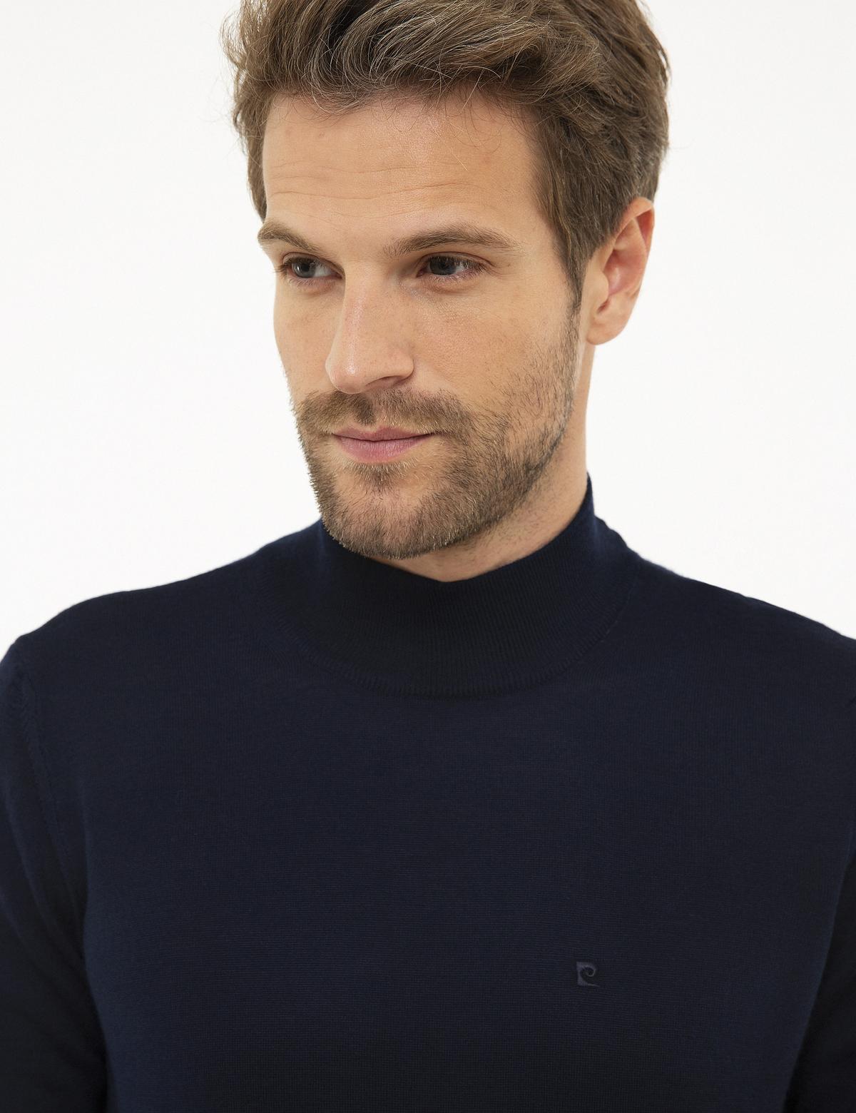 Lacivert Slim Fit Yarım Balıkçı Yaka Basic Triko Kazak - 50206758006