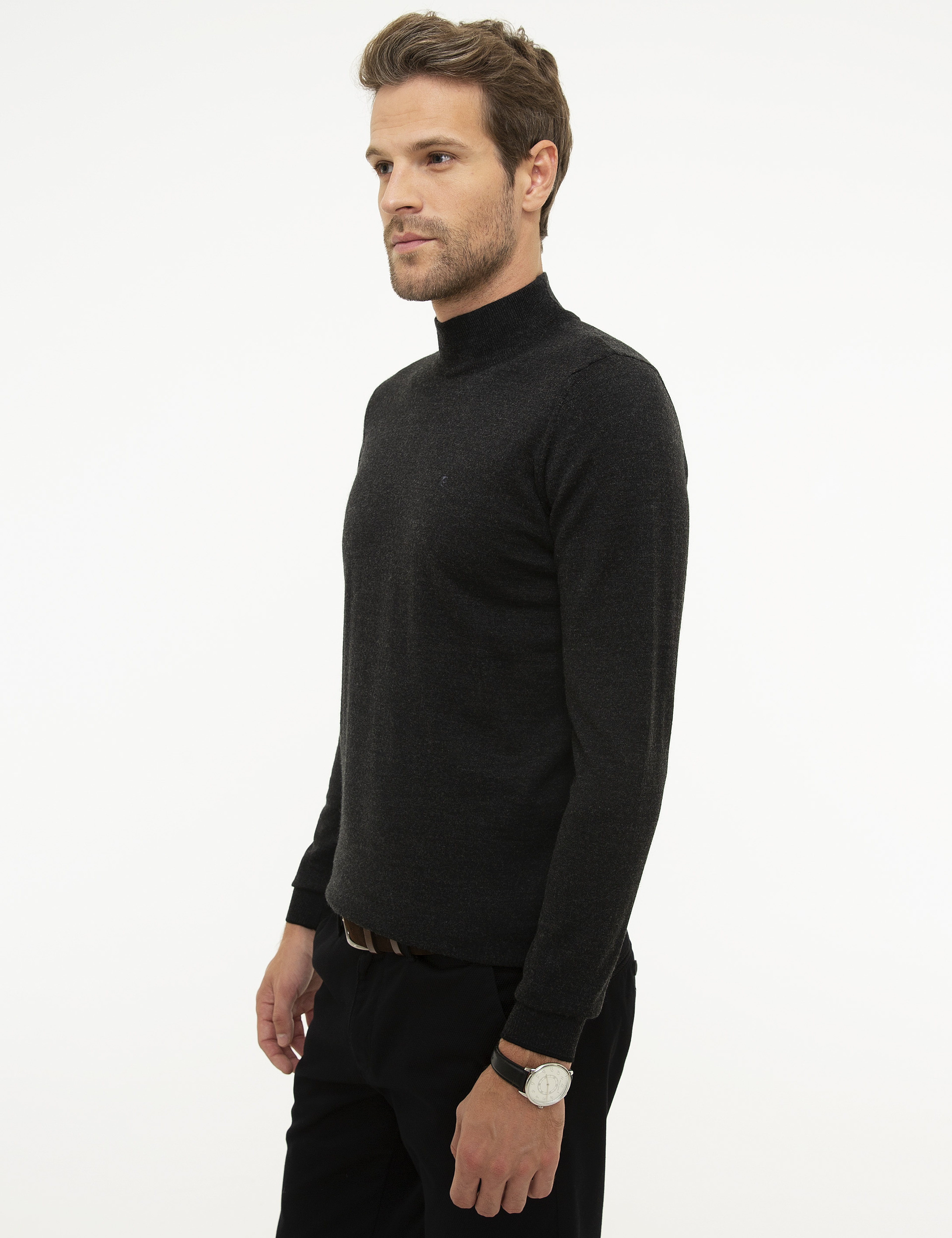 Antrasit Melanj Slim Fit Basic Kazak