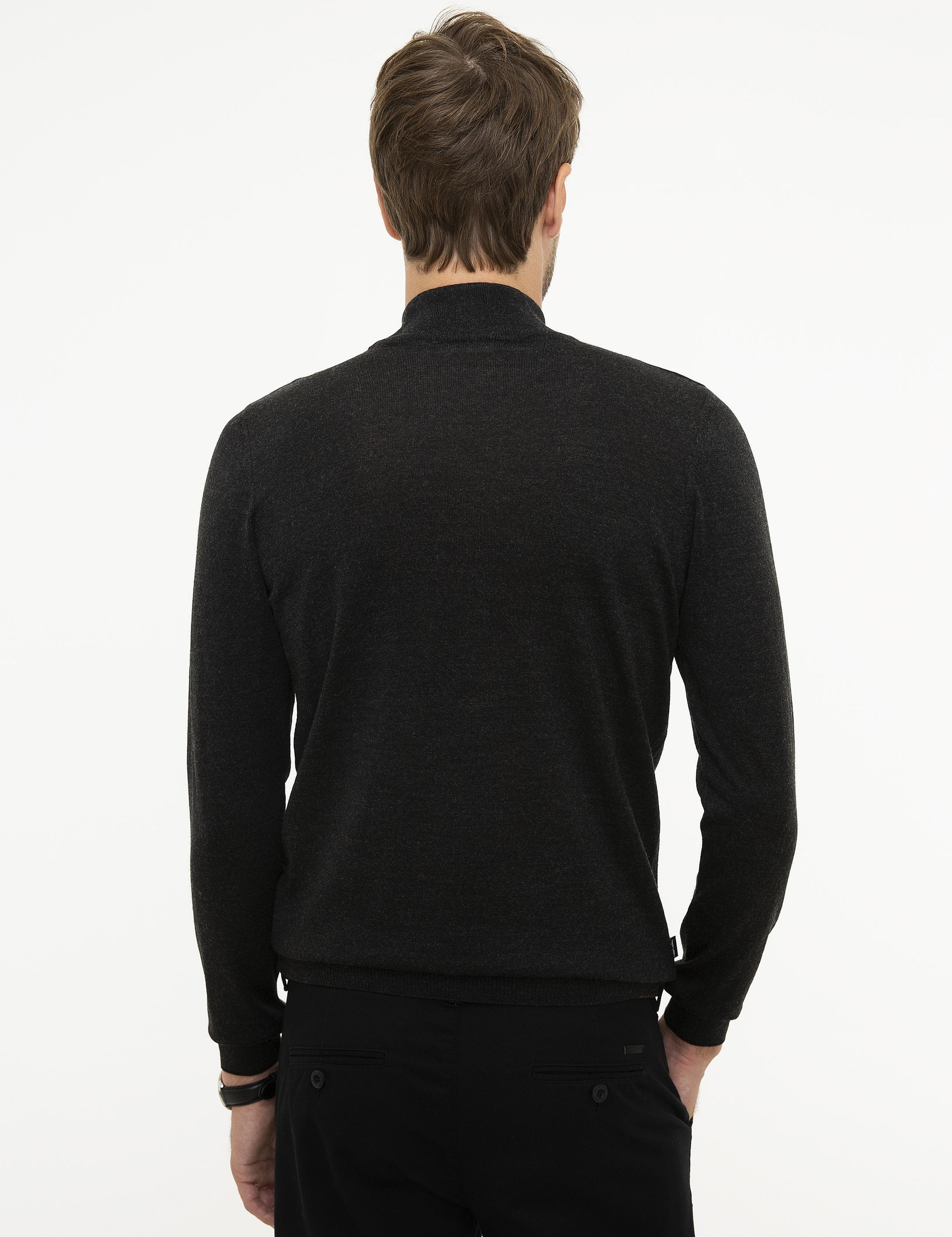 Antrasit Melanj Slim Fit Yarım Balıkçı Yaka Basic Triko Kazak