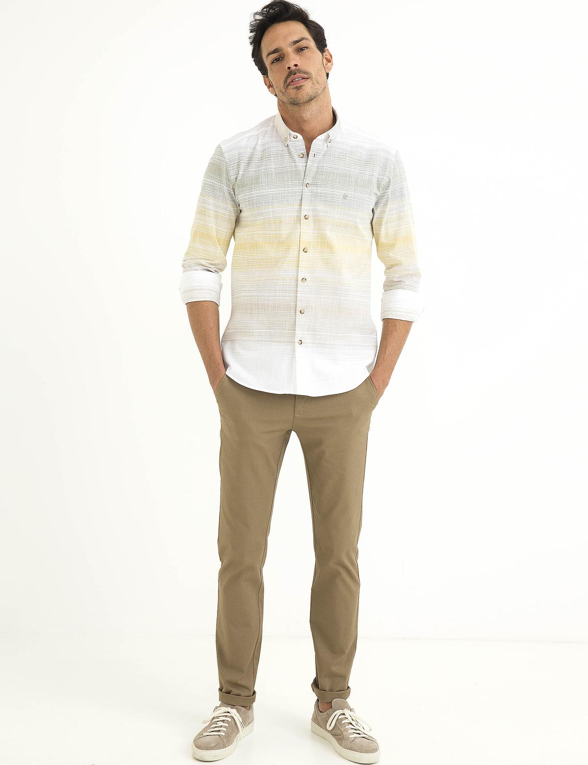 Sarı Detaylı Slim Fit Gömlek - 50188490019