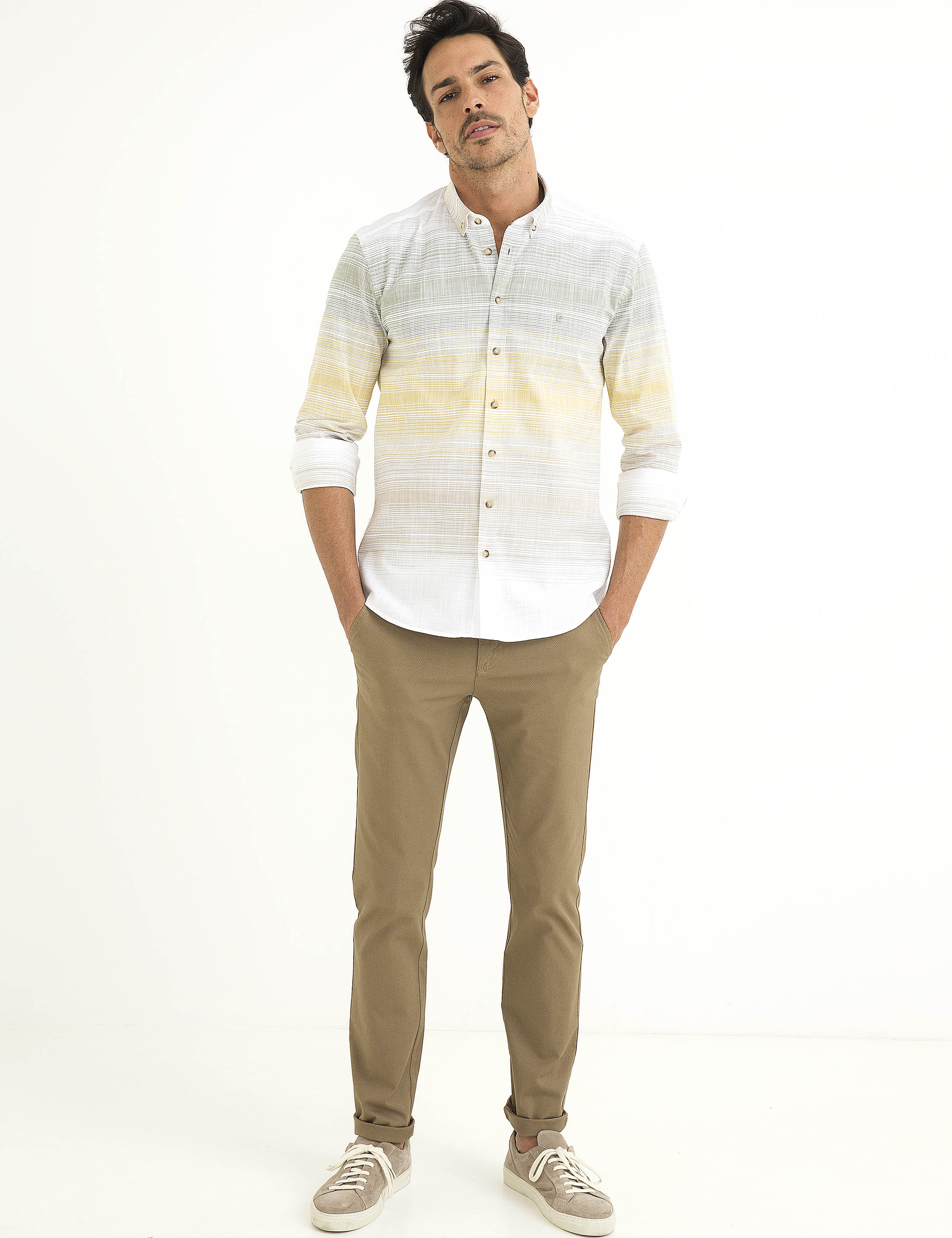 Sarı Detaylı Slim Fit Gömlek - Image 2