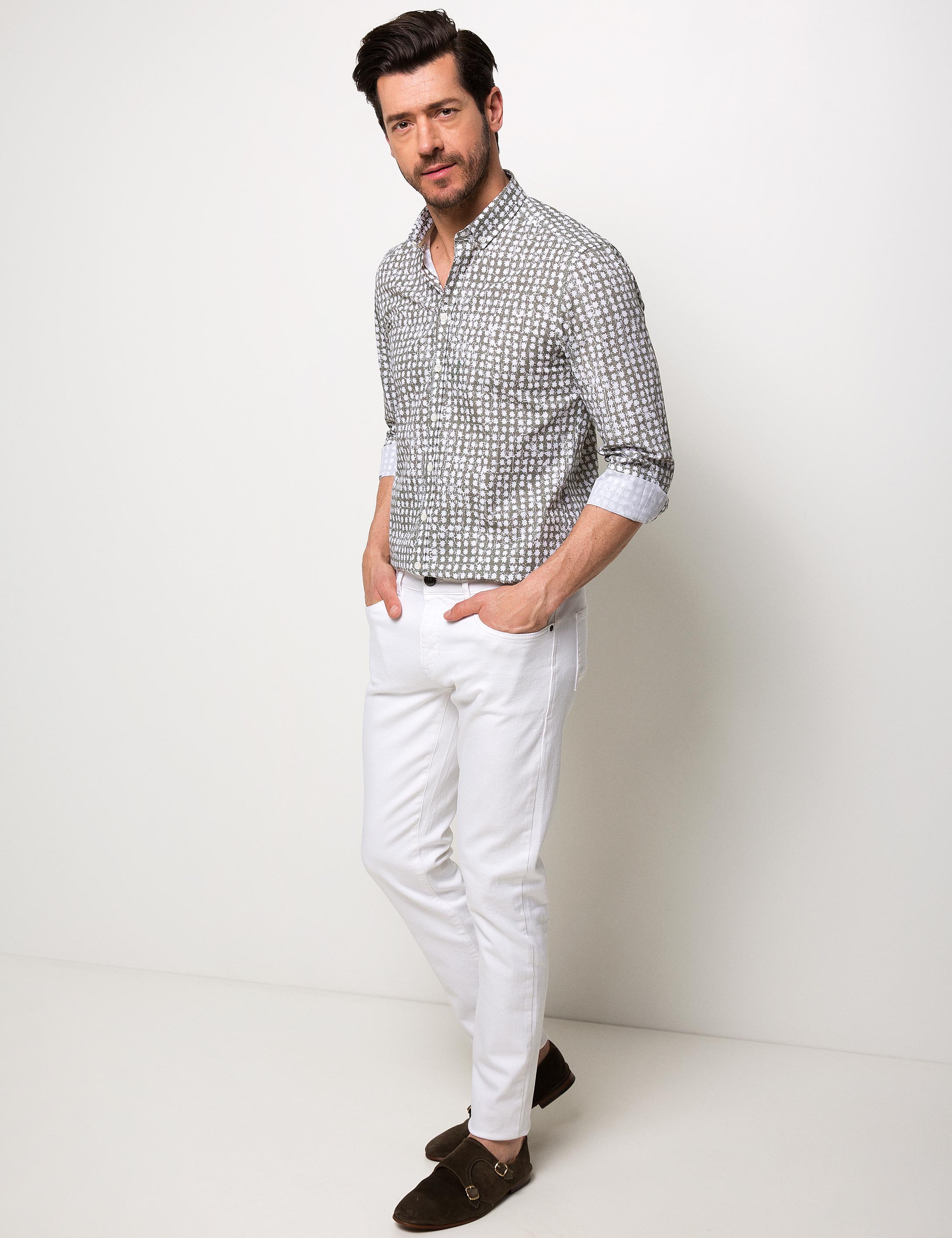 Haki Slim Fit Uzun Kollu Gömlek - Image 2