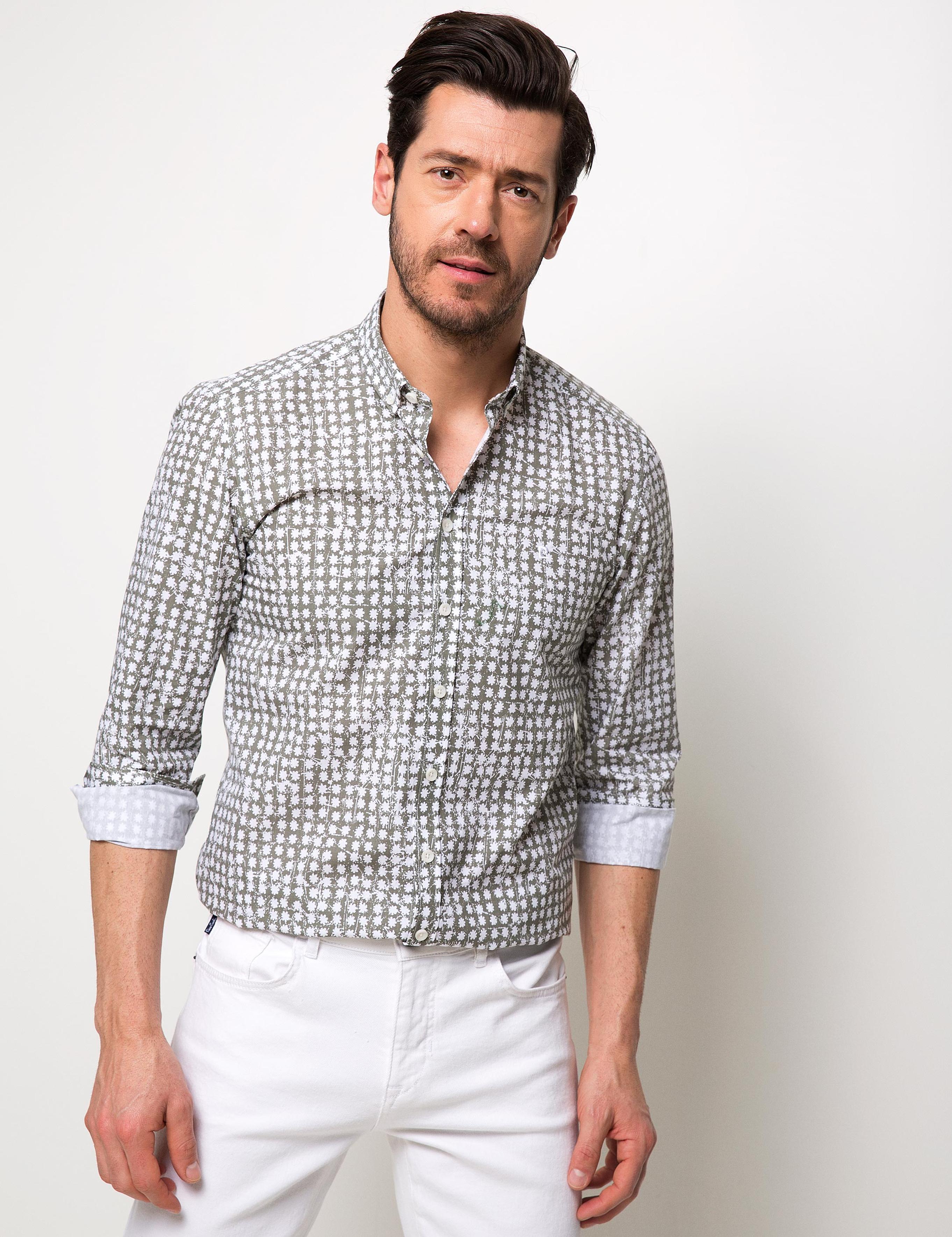 Haki Slim Fit Uzun Kollu Gömlek