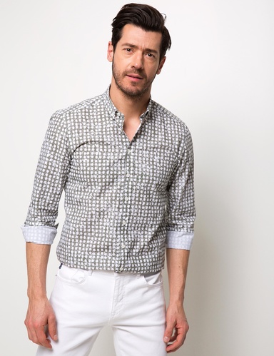 Haki Slim Fit Uzun Kollu Gömlek