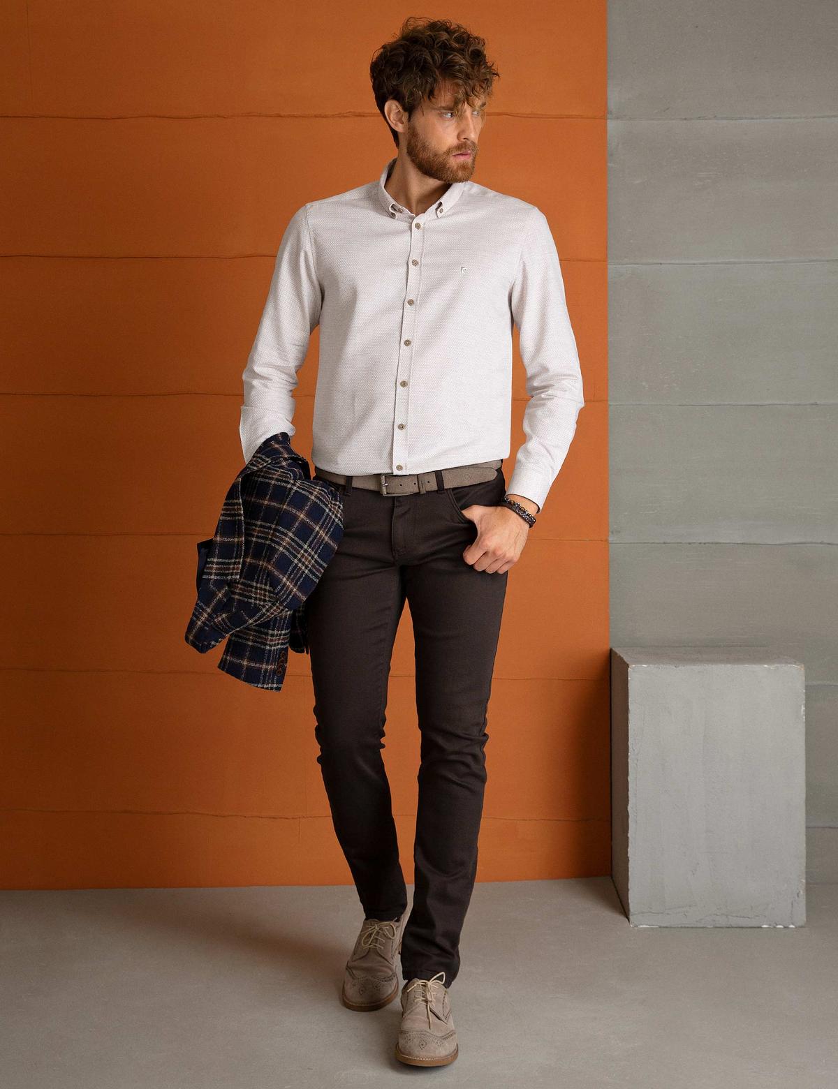 Bej Slim Fit Gömlek