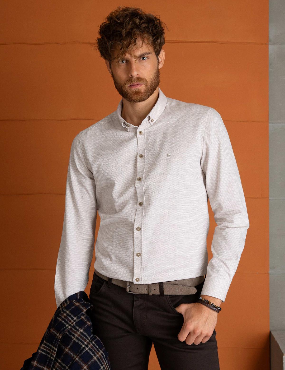 Bej Slim Fit Gömlek - 50194552037