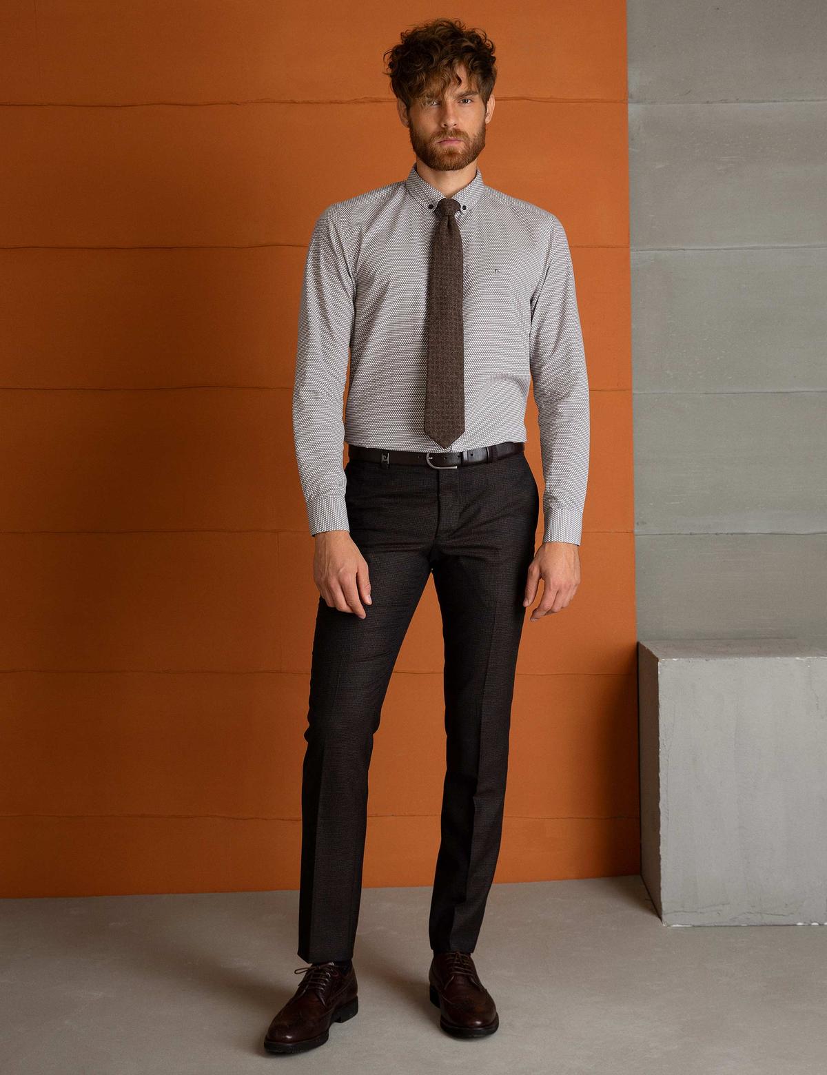 Kahverengi Slim Fit Gömlek