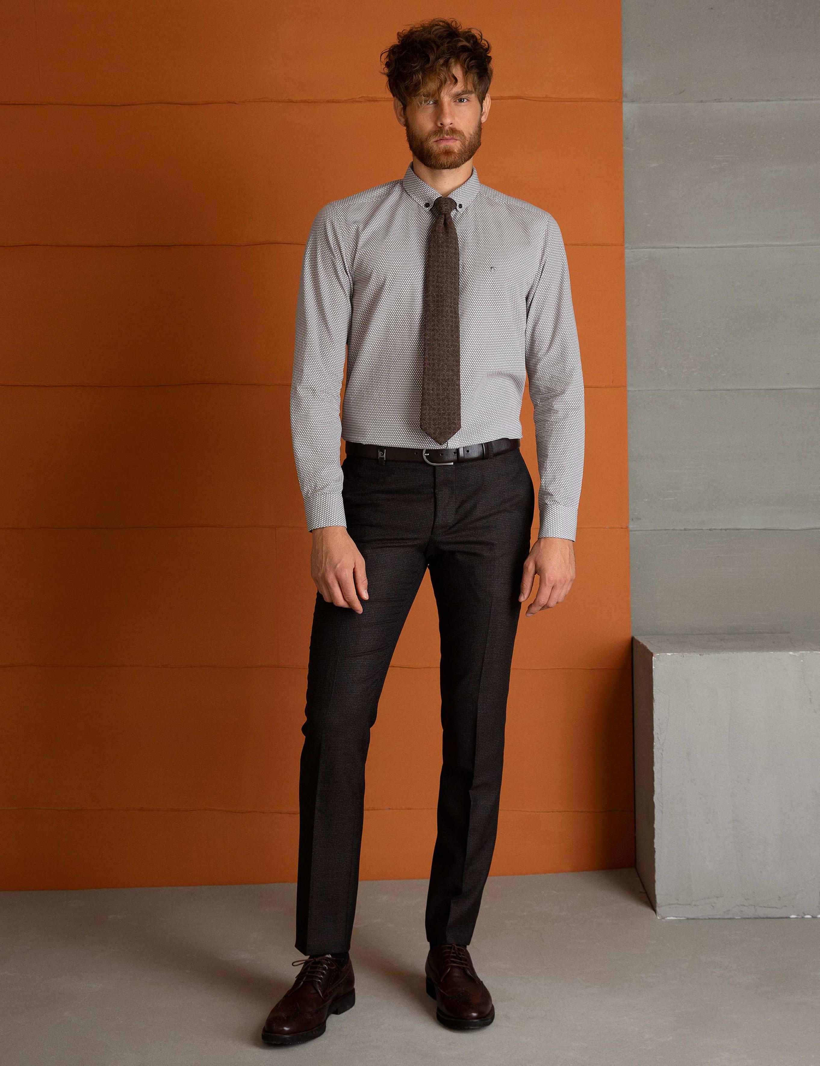 Kahverengi Slim Fit Gömlek