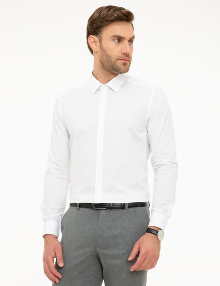 Beyaz Slim Fit Uzun Kollu Basic Gömlek - 50189517019