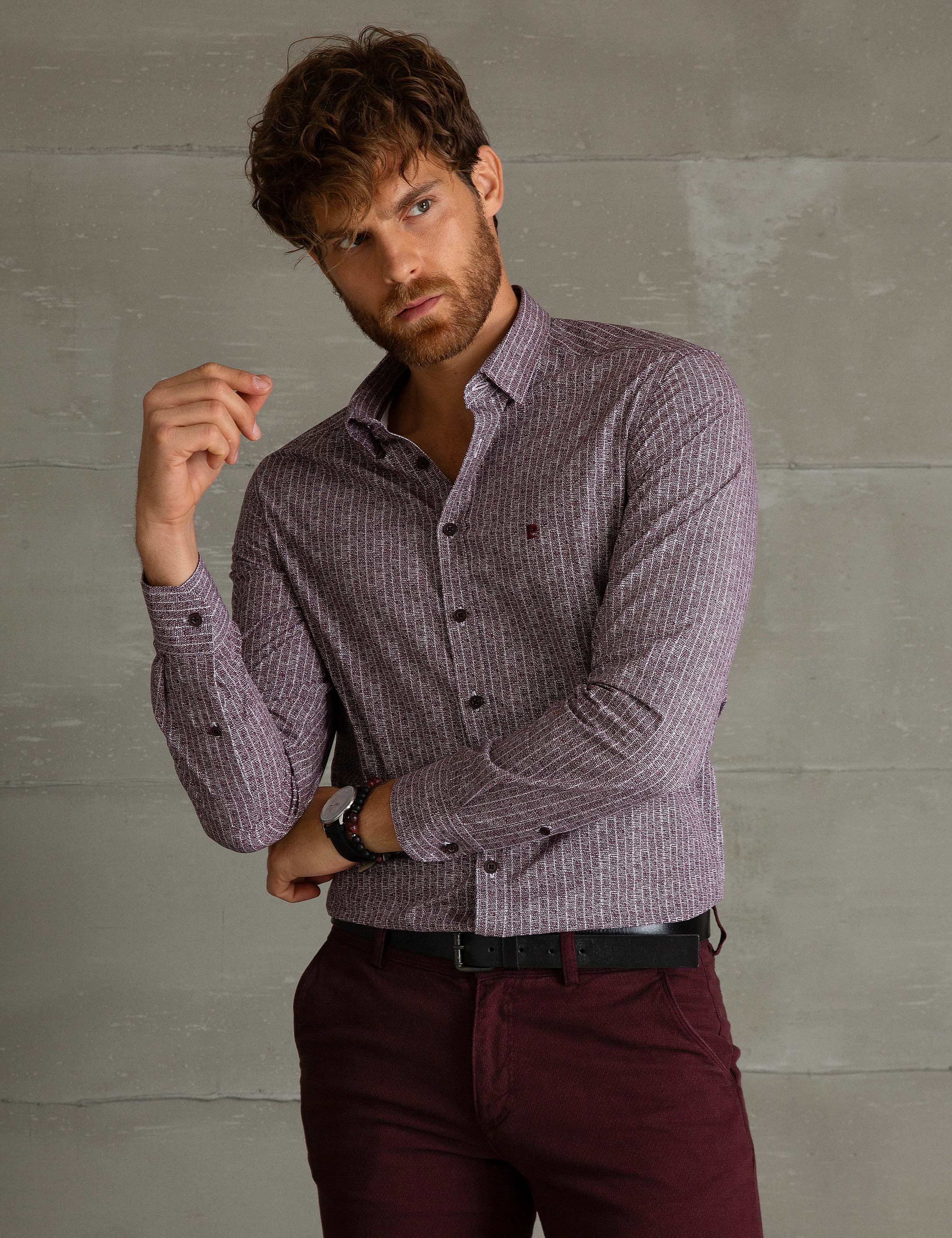 Bordo Slim Fit Gömlek - Image 1